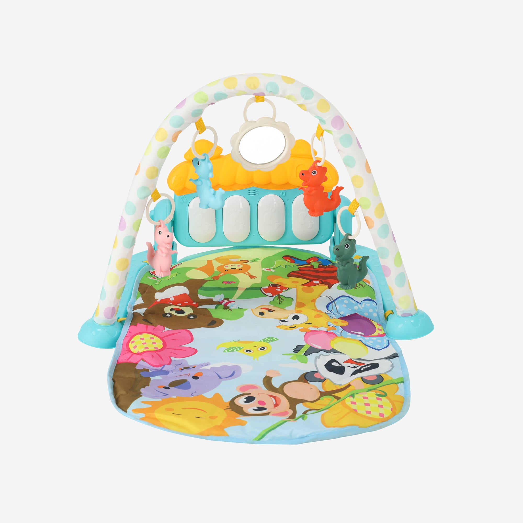 3-in-1 Baby Gym - Piano Speelmat voor Baby's - Muziek Speelkleed met Ratelaar en Spiegel - Blauw