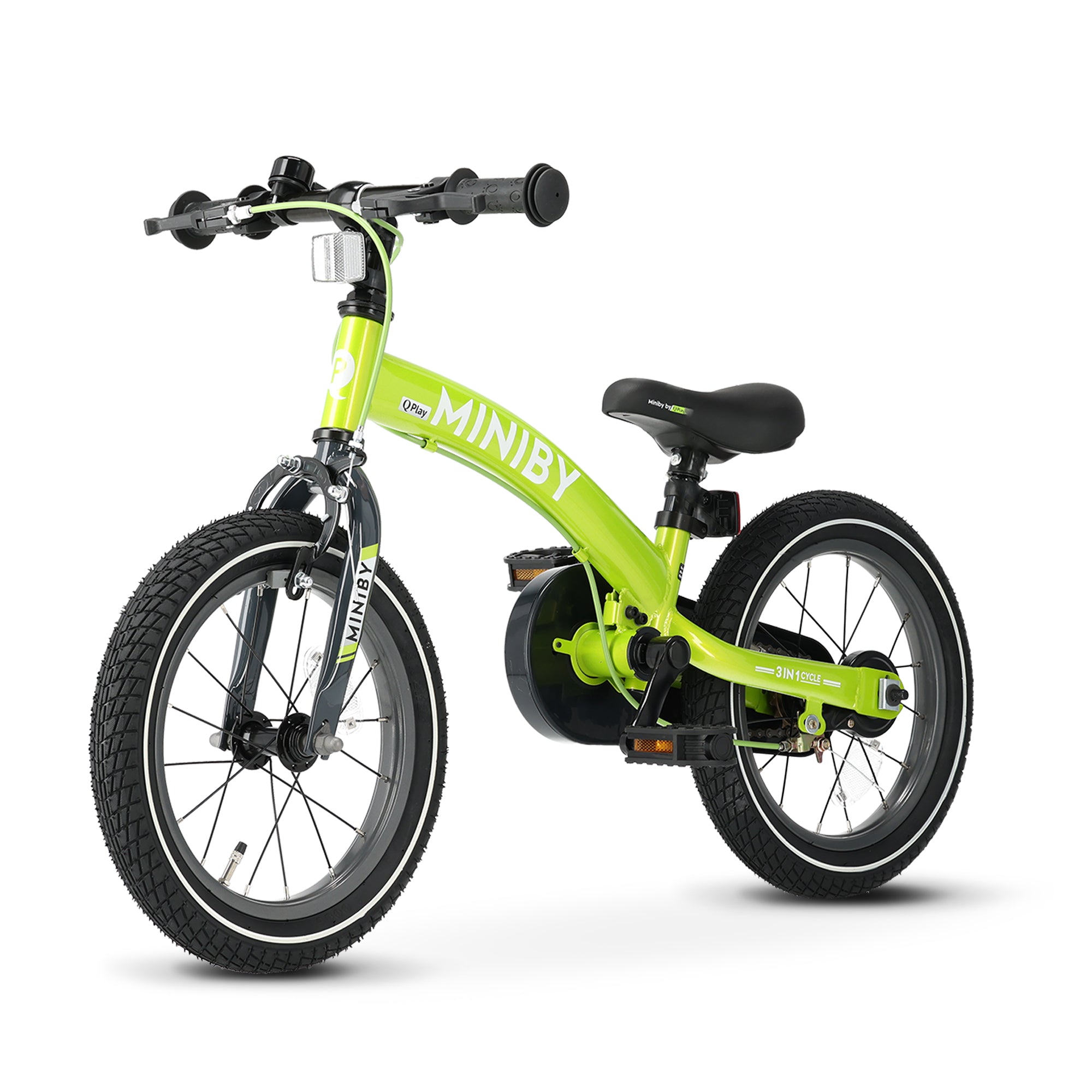 Qplay Miniby Kinderfiets 14 inch - 3 in 1 - loopfiets - Groen