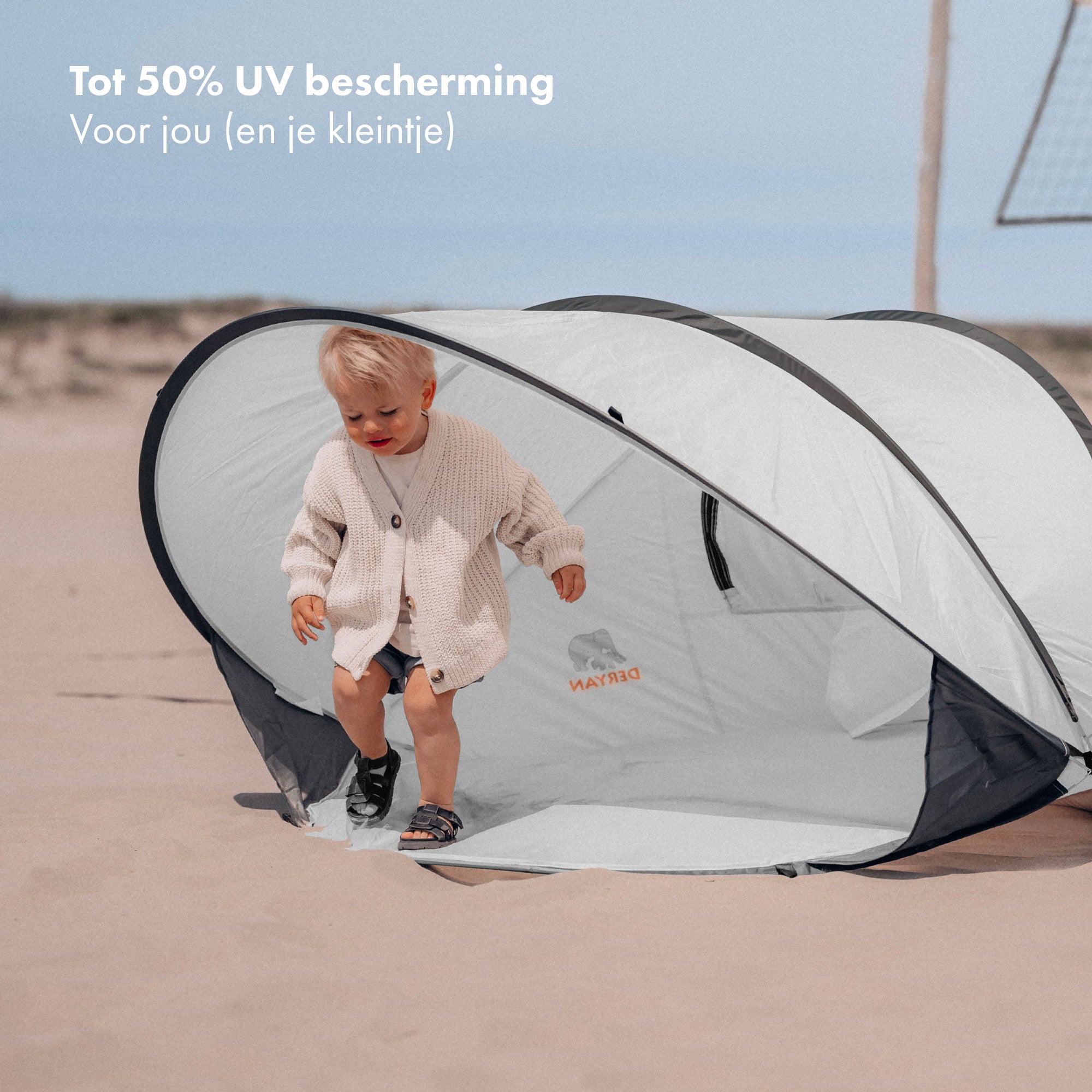 Deryan Luxe Pop Up Strandtent XXL - Anti-UV 50+ - Zilver