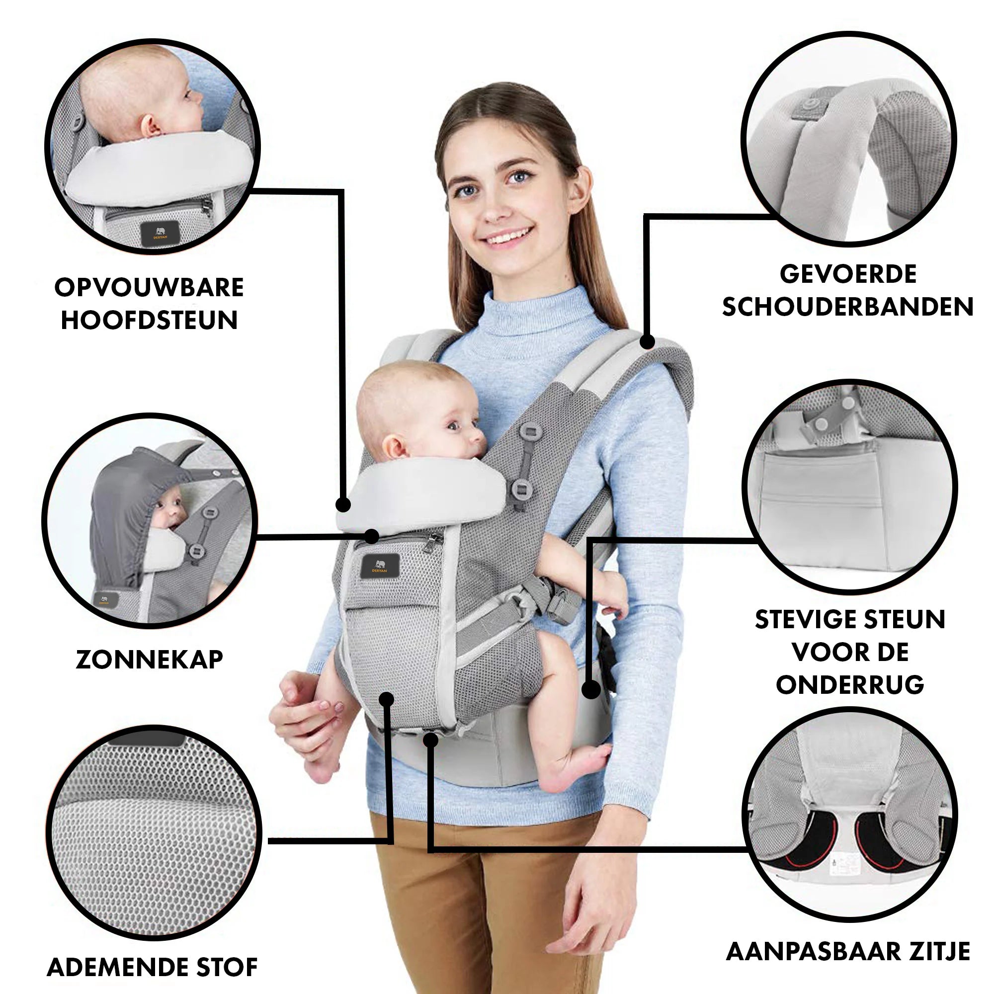 Deryan Ergonomic Baby Carrier - Belly Carrier 4-in-1 Gray