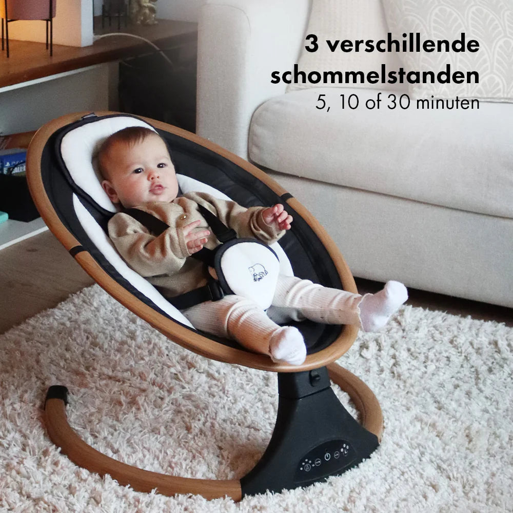 DERYAN Baby Elektrische Wipstoel - Schommelstoel - Hout look - Bluetoothfunctie,Speaker en Afstandsbediening