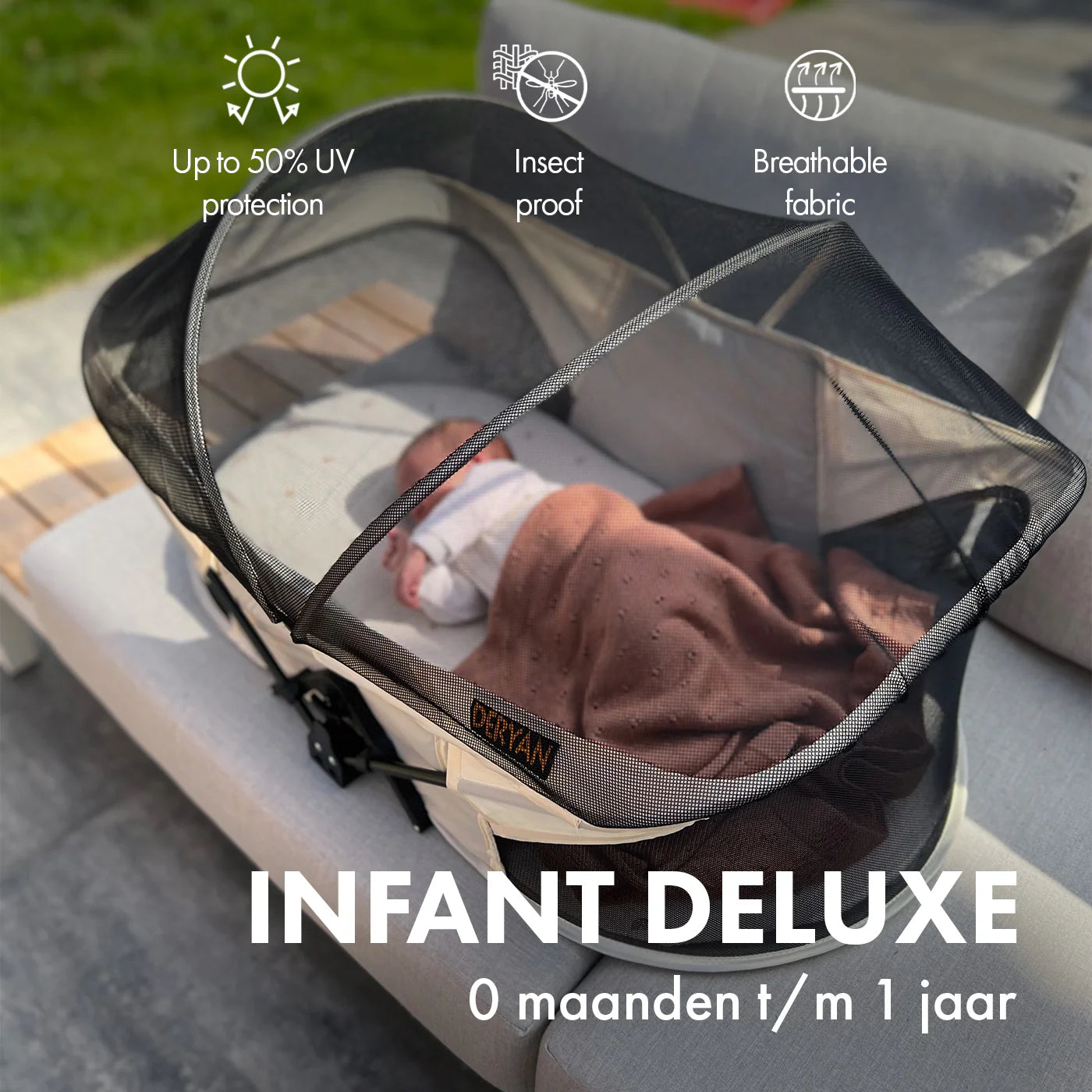 Deryan Infant Deluxe BabyBox Camping Cot - Cream + Includes Mattress and Mosquito Net