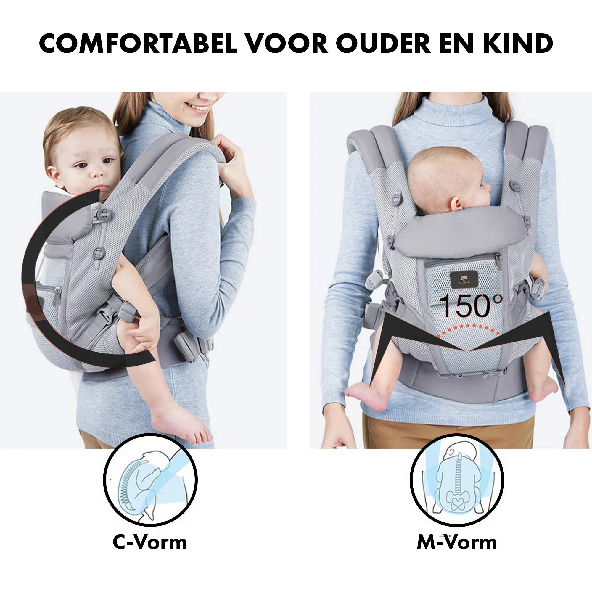 Deryan Ergonomic Baby Carrier - Belly Carrier 4-in-1 Gray