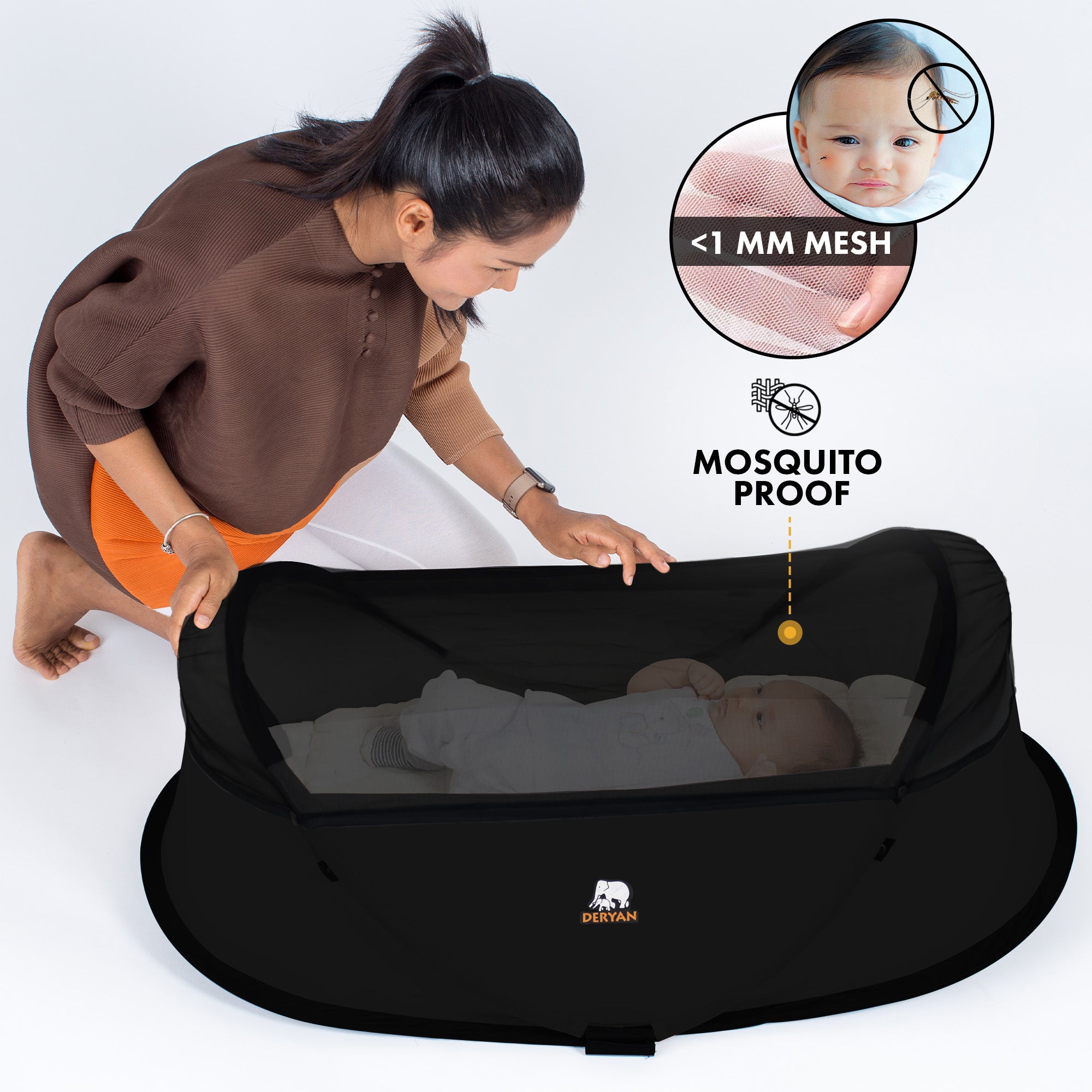 Deryan Infant BabyBox Campingbedje - Baby klamboe - Zwart