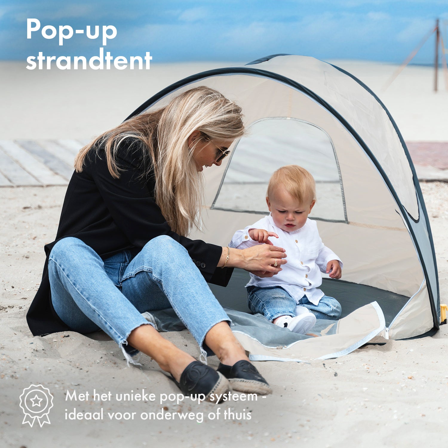 Deryan Luxe Pop Up Strandtent - Anti-UV 50+ - Cream