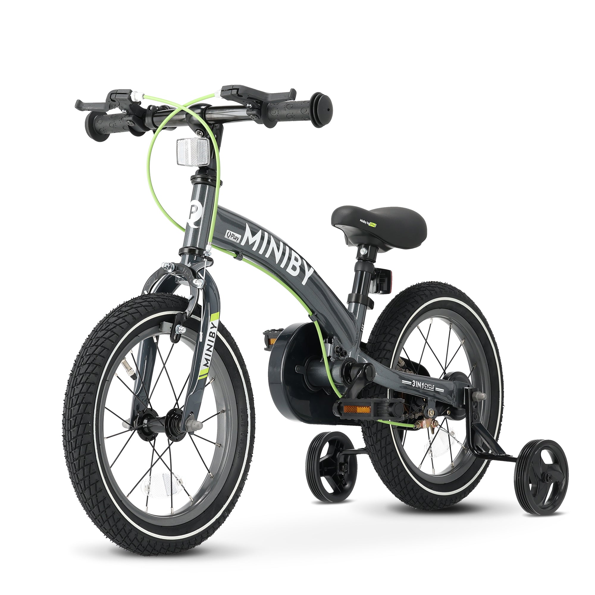 Qplay Miniby Kinderfahrrad 14 Zoll - 3 in 1 - Balance Fahrrad - Grau