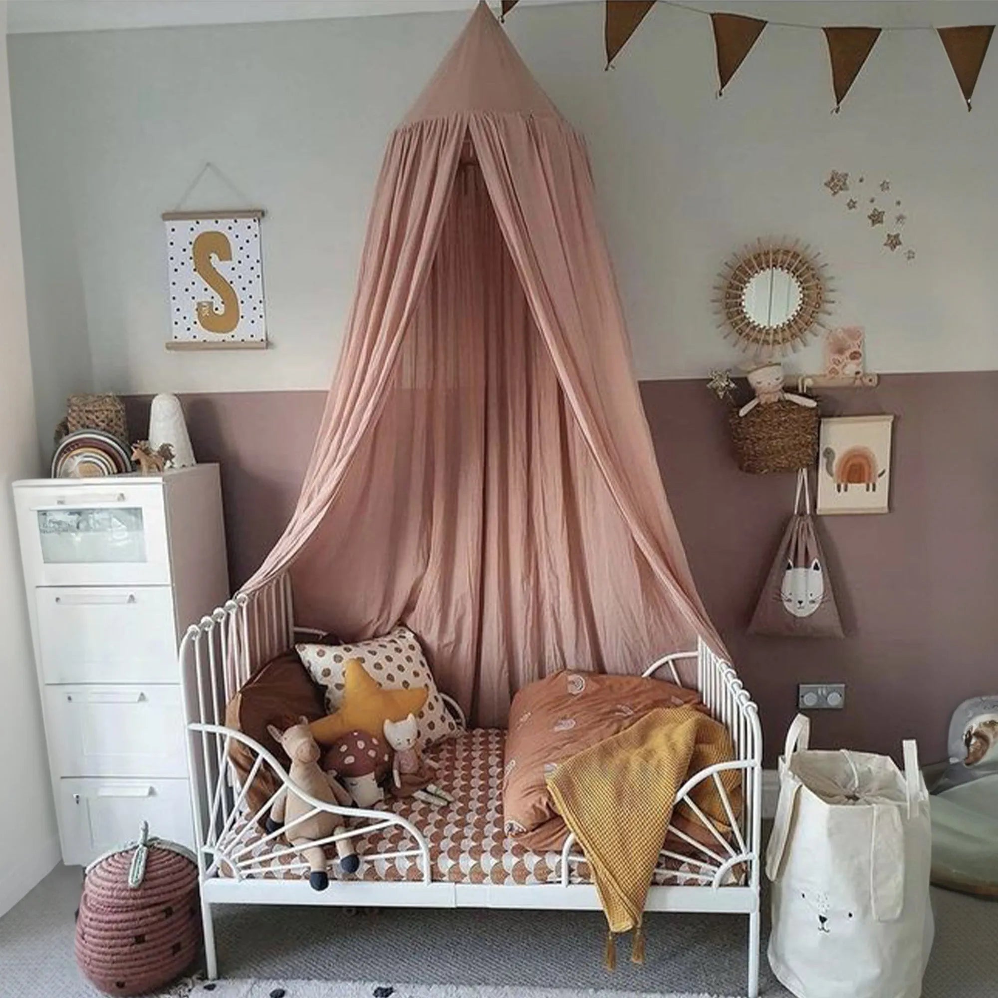 DERYAN Baby Mosquito Net Vintage 245cm - myggenet til børn - Baldakin Pale Pink