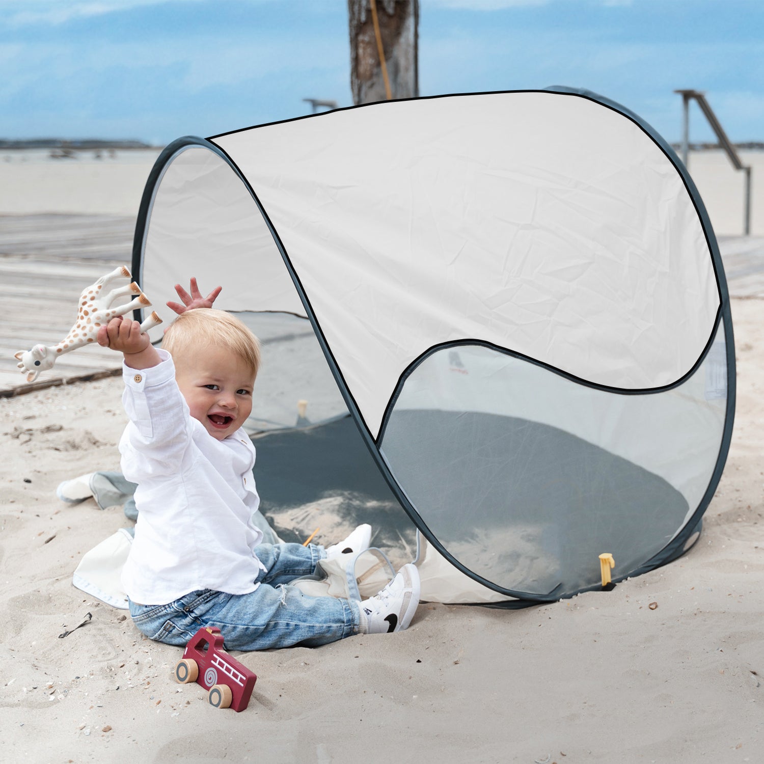 Deryan Luxe Pop Up Strandtent - Anti-UV 50+ - Silver