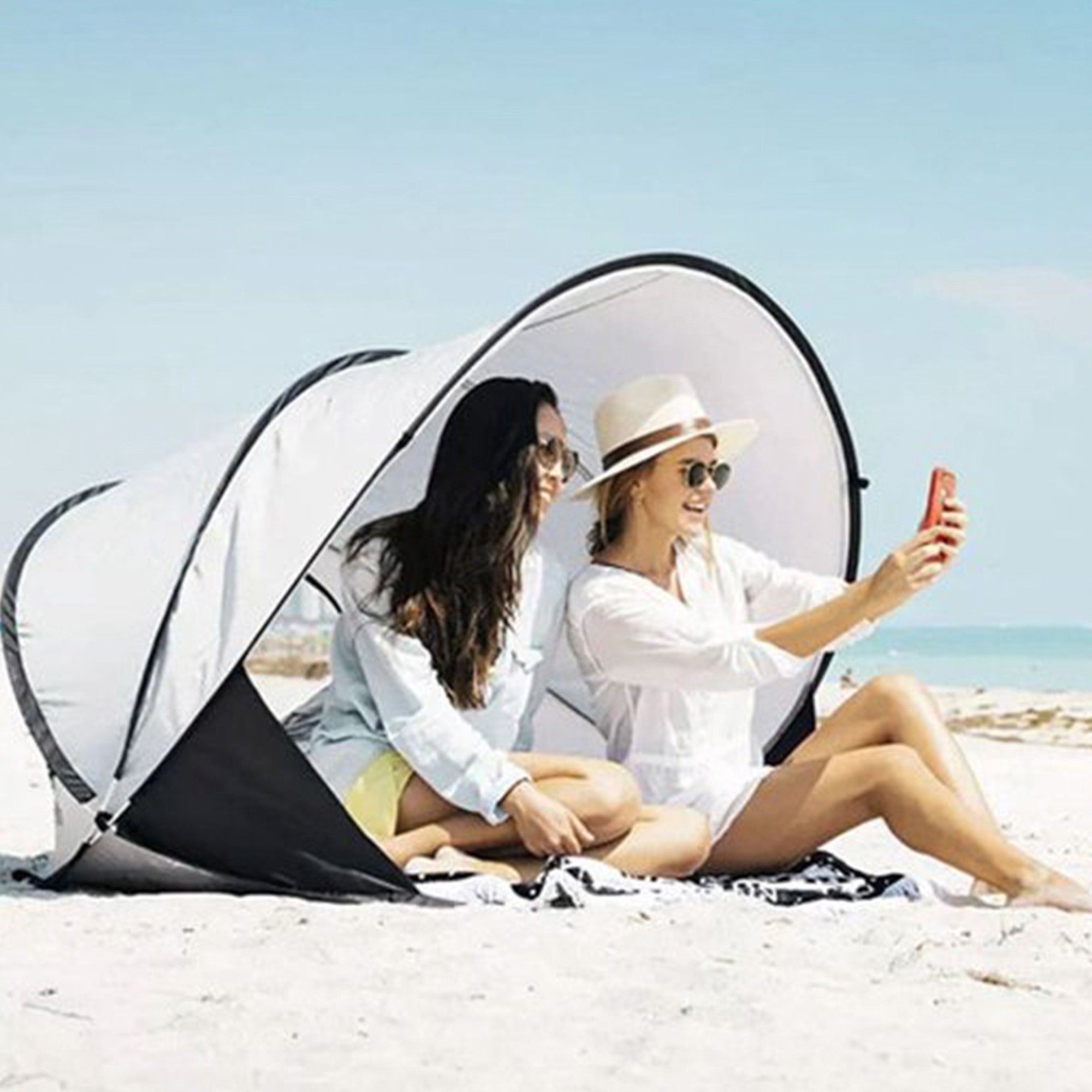 Deryan Luxe Pop Up Strandtent XXL - Anti-UV 50+ - Zilver