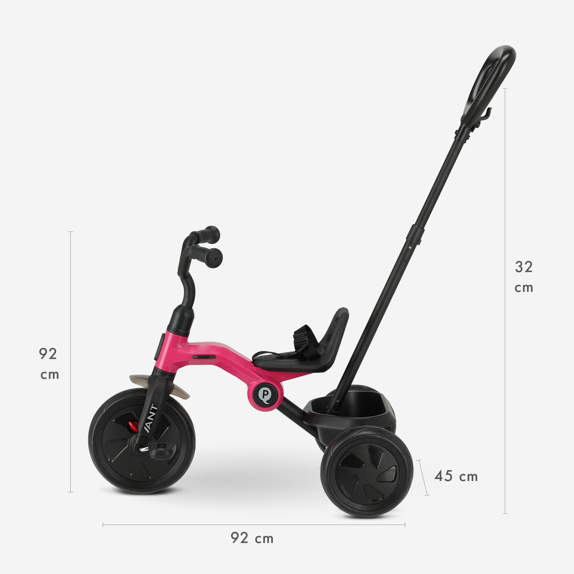 Qplay Ant Tricycle with push bar - Pink