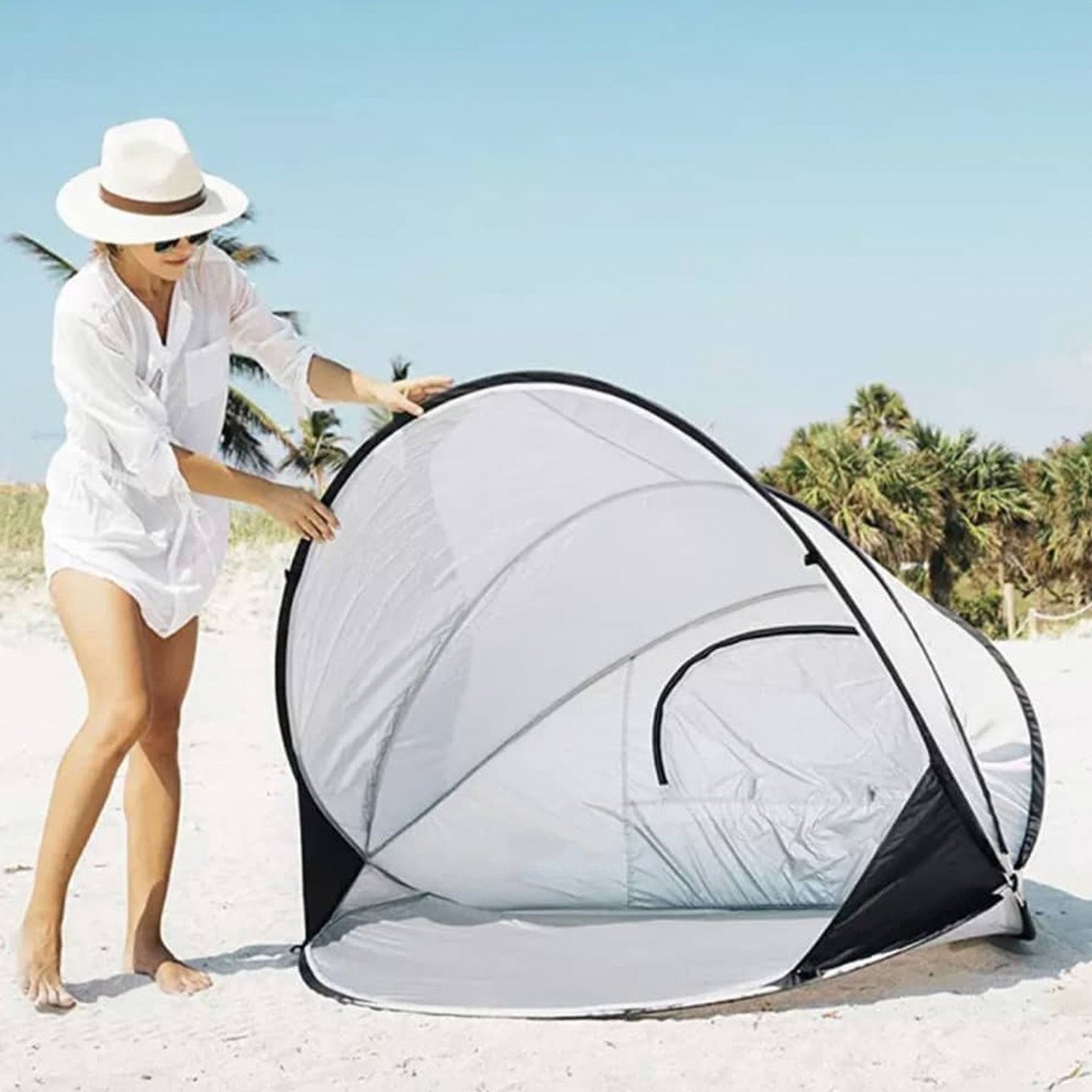 Deryan Luxe Pop Up Strandtent XXL - Anti-UV 50+ - Zilver