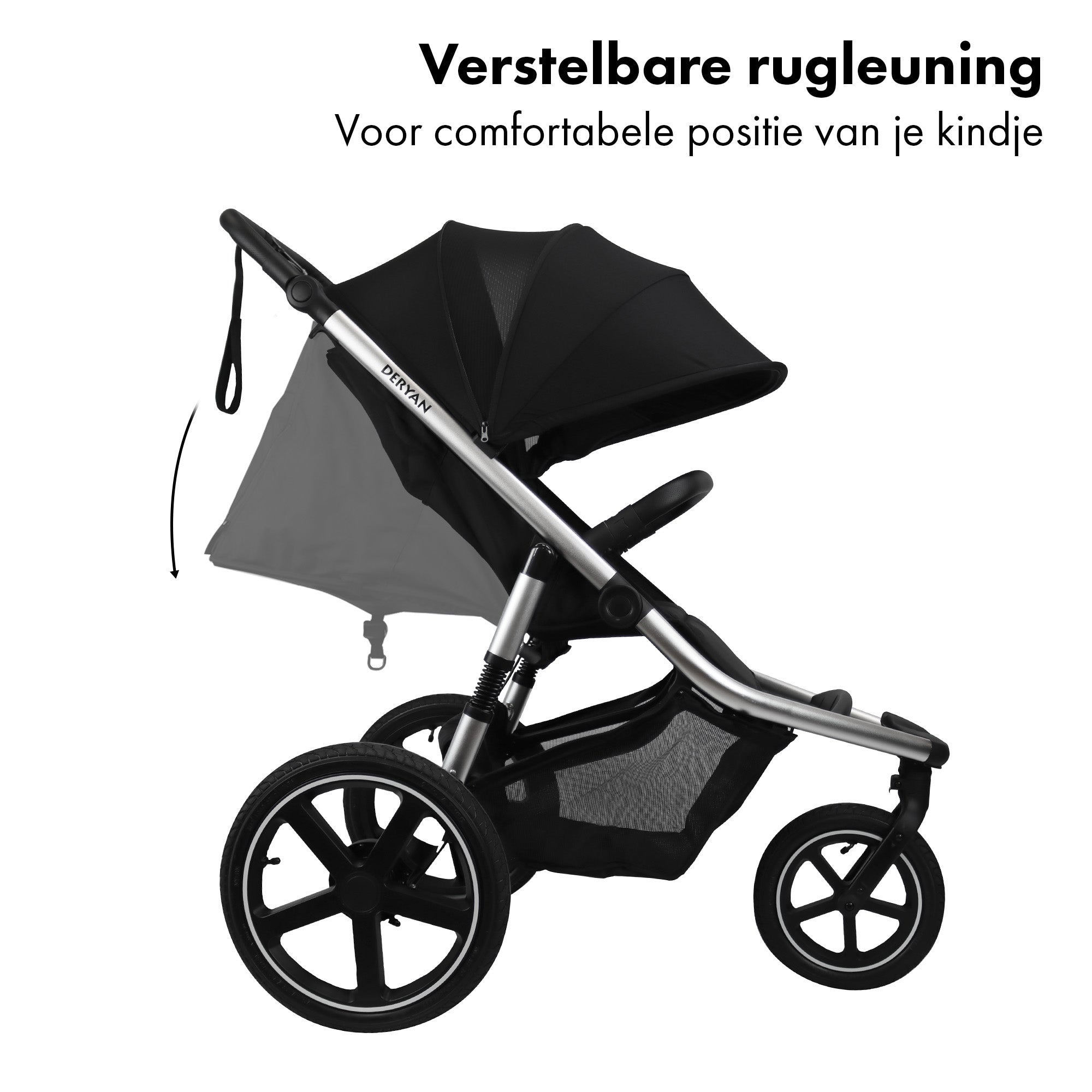 Deryan Luxe Bolt hardloop kinderwagen - Jogging buggy - Runner - Inclusief muggennet en pomp - Zwart - Aluminum Frame