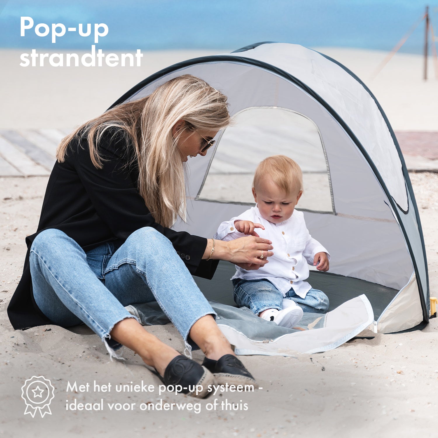 Deryan Luxe Pop Up Strandtent - Anti-UV 50+ - Silver