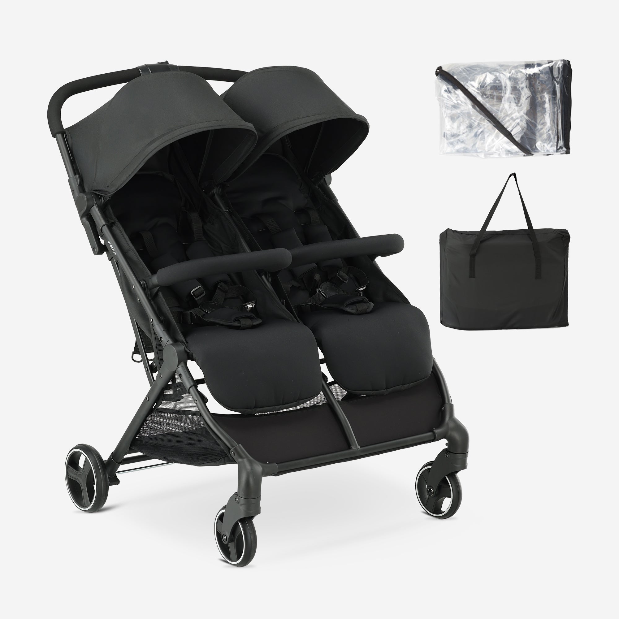 Mooiys Tess Twin Duo Buggy - Inclusief regenhoes - Inclusief Draagtas - Zwart