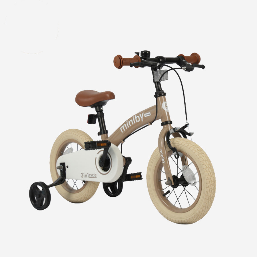 Qplay Miniby Kinderfiets 12 inch - 3 in 1 - loopfiets - Nude Pink