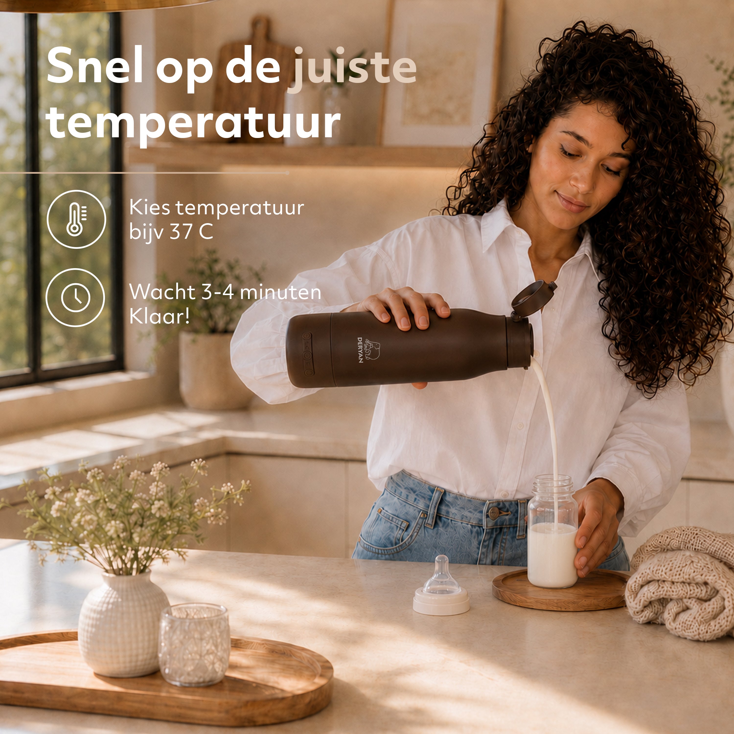 Draagbare Elektrische Flessenwarmer - Draadloos - Bruin