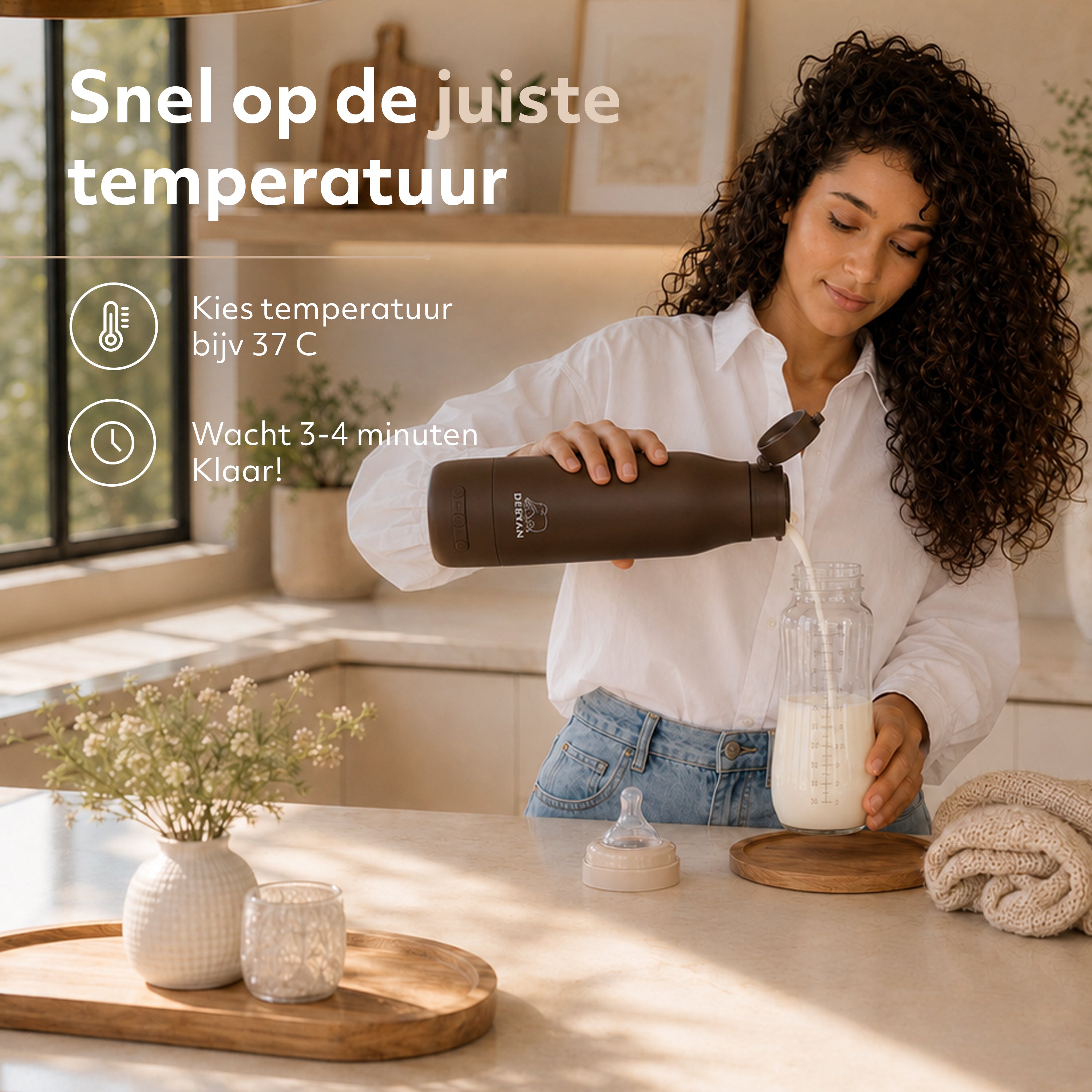 Draagbare Elektrische Flessenwarmer - Draadloos - Bruin