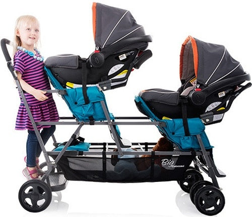 Joovy Big Caboose Graphite - Triple Kinderwagen - drie kinderen wandelwagen - turquoise (Outlet)