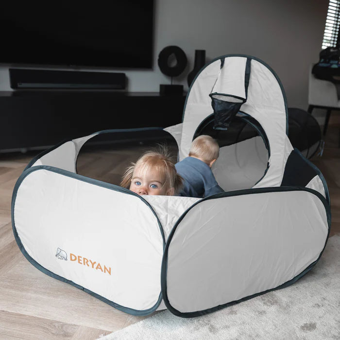 Deryan Luxe Pop Up Kindertent - Speeltent voor Kinderen - Basketbal Ballenbak met 45 ballen -Cream/Bruin