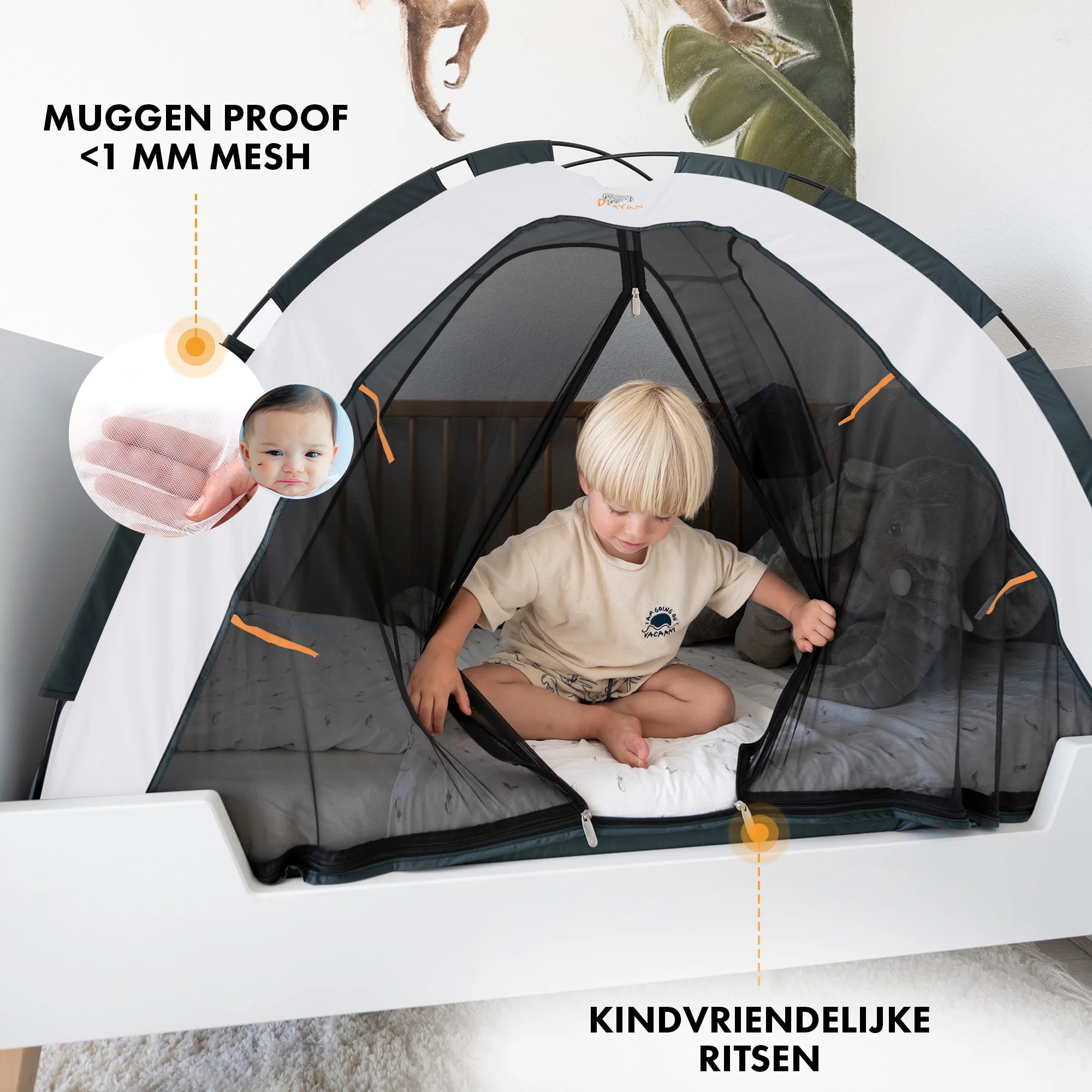 Bedtent Klamboe Cream - 200x90cm - Hoogste kwaliteit Muggennet