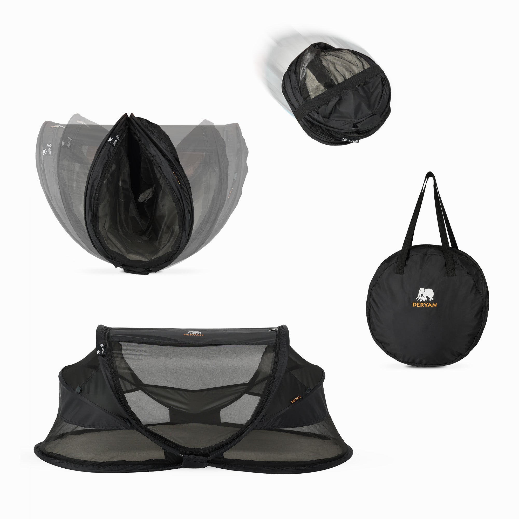 DERYAN Baby Luxe Campingbedje – Inclusief zelfopblaasbare matras - Zwart