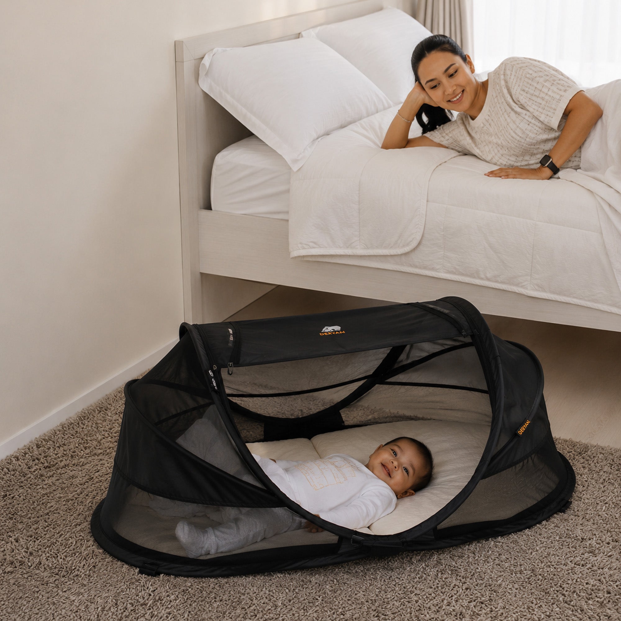 DERYAN Baby Luxe Campingbedje – Inclusief zelfopblaasbare matras - Zwart