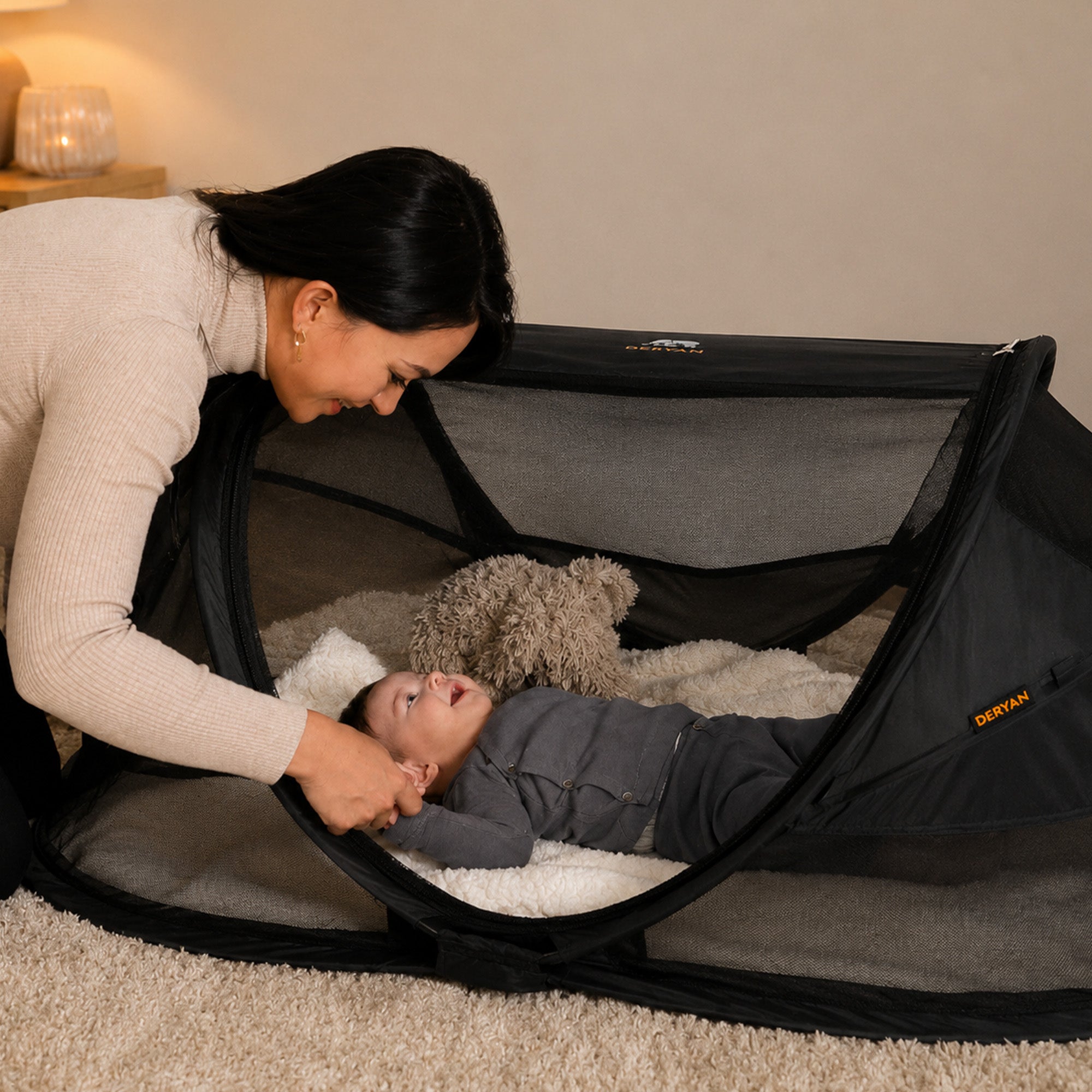 DERYAN Baby Luxe Campingbedje – Inclusief zelfopblaasbare matras - Zwart