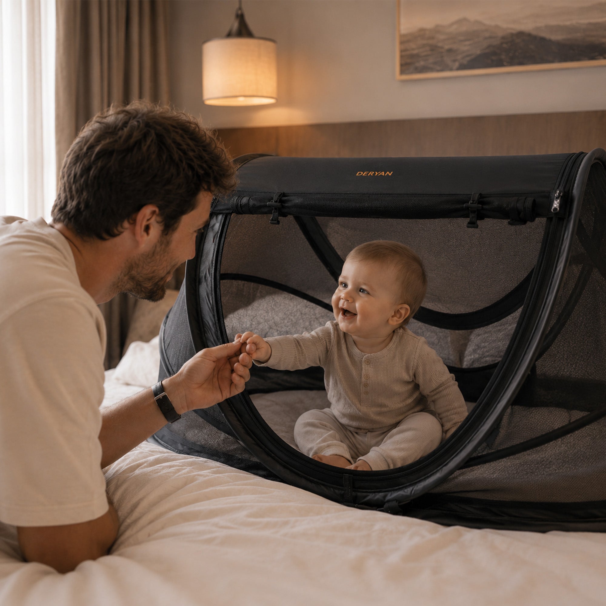 DERYAN Baby Luxe Campingbedje – Inclusief zelfopblaasbare matras - Zwart