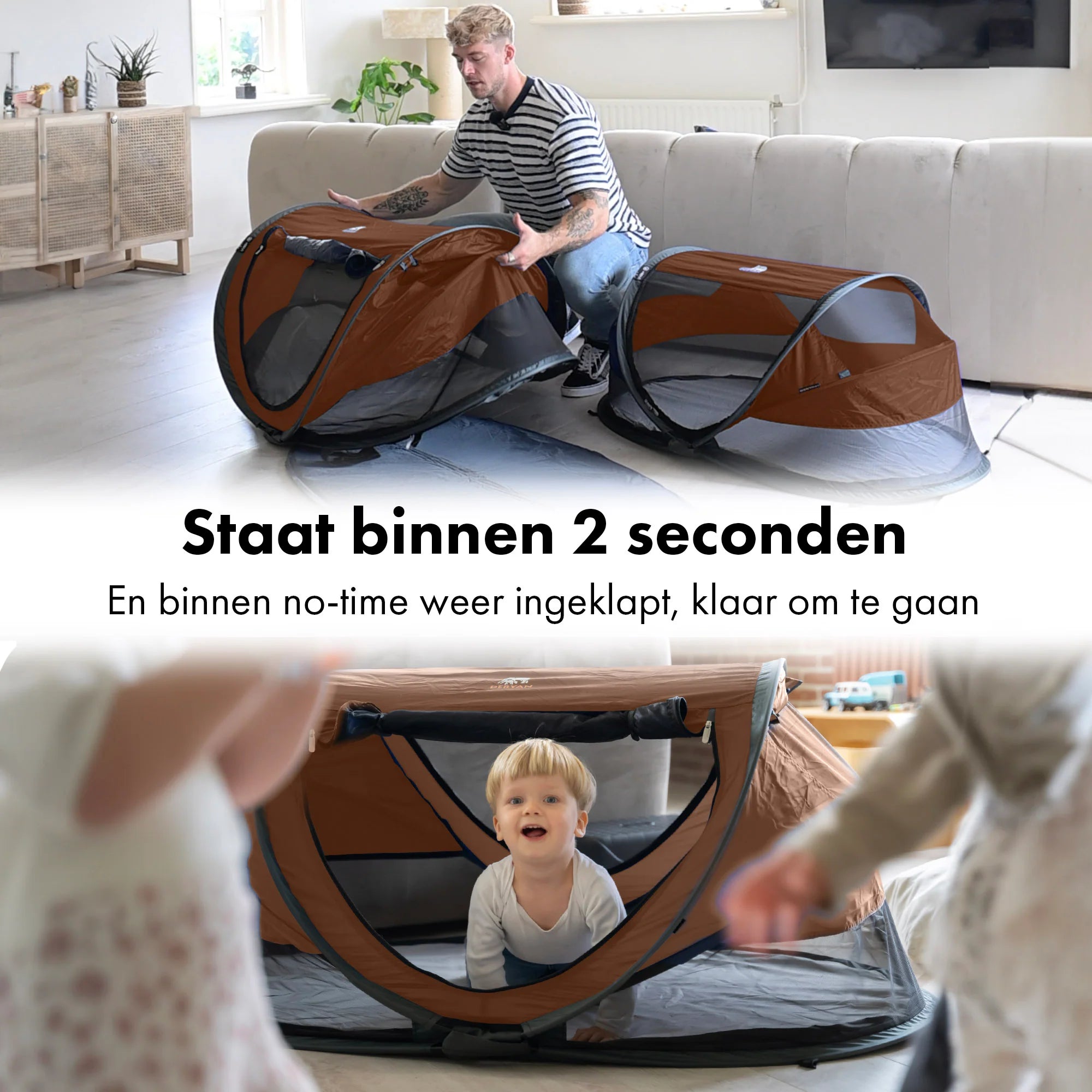 Deryan Peuter Luxe Campingbedje – Inclusief zelfopblaasbare matras - Caramel