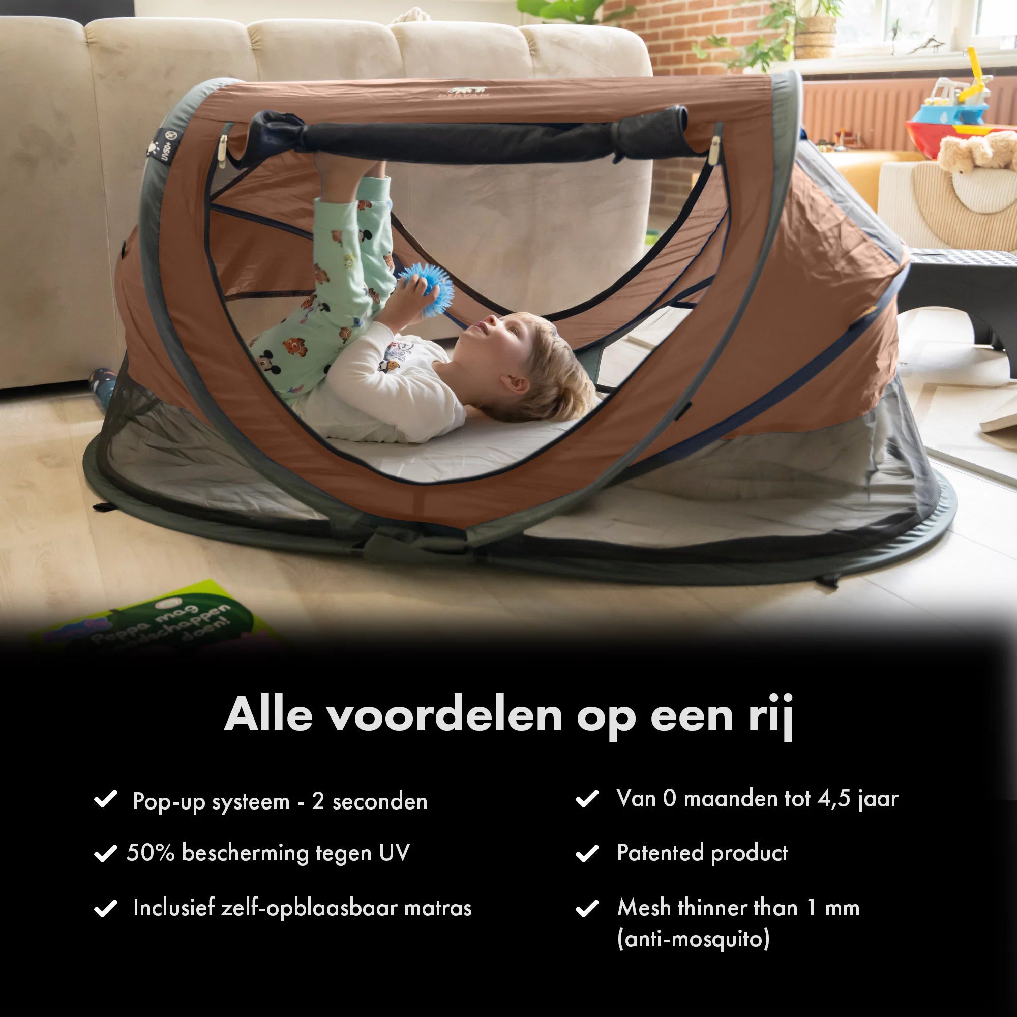 Deryan Peuter Luxe Campingbedje – Inclusief zelfopblaasbare matras - Caramel