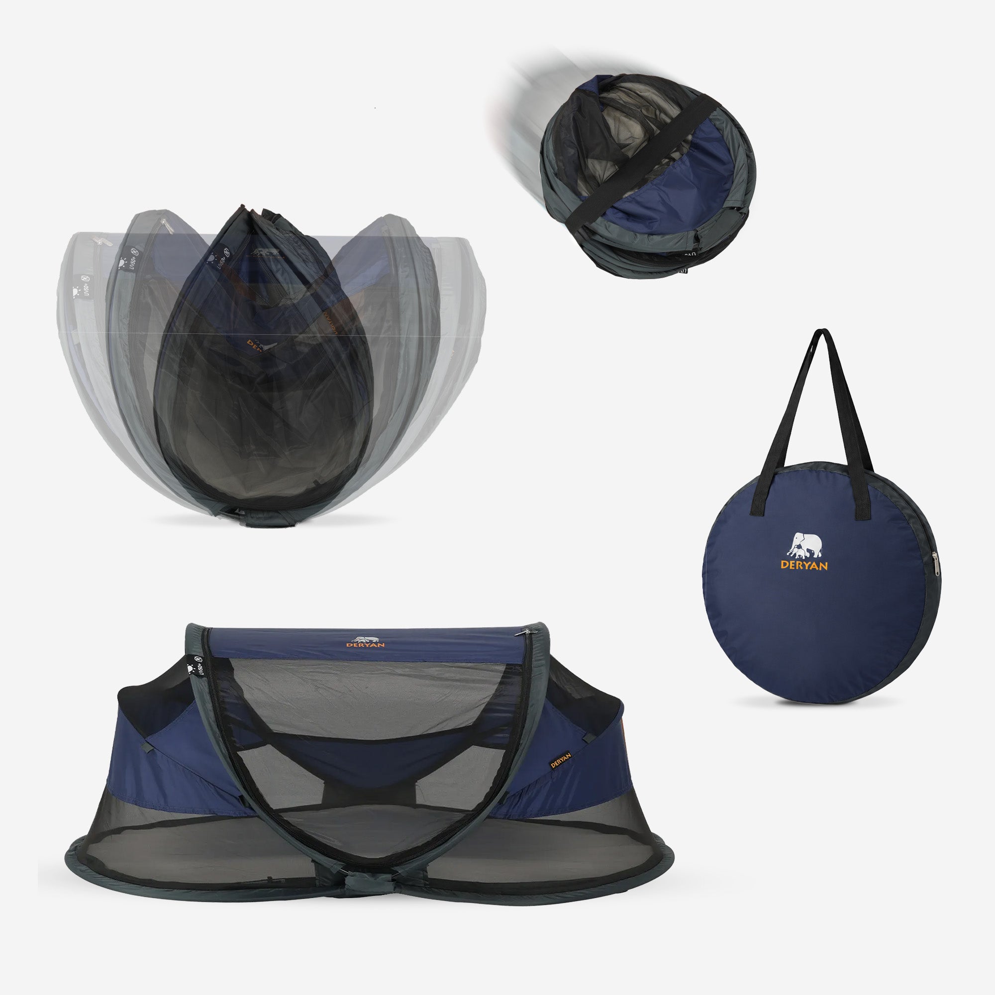 DERYAN Baby Luxe Campingbedje – Inclusief zelfopblaasbare matras - Navy