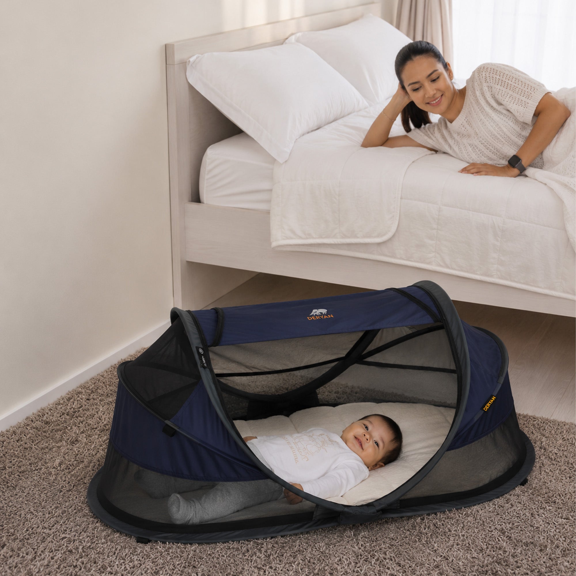 DERYAN Baby Luxe Campingbedje – Inclusief zelfopblaasbare matras - Navy