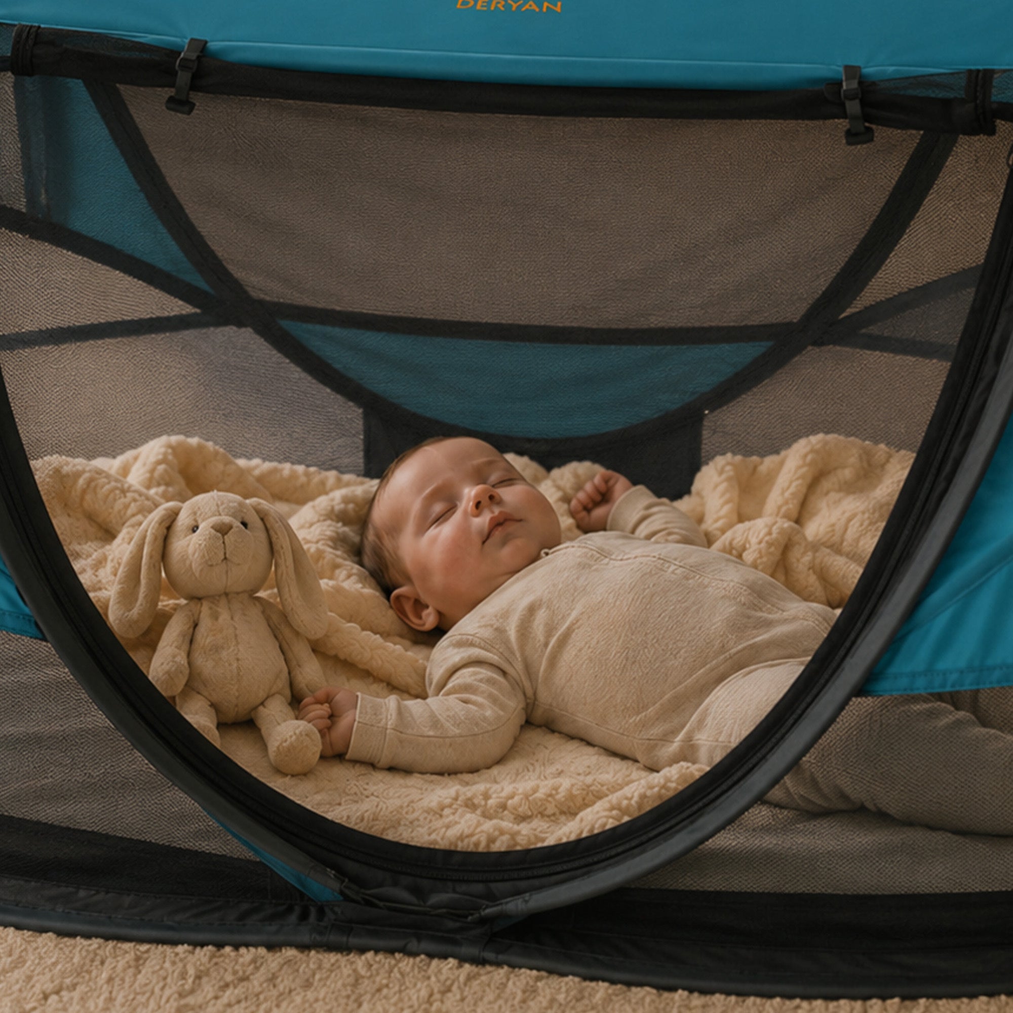 DERYAN Baby Luxe Campingbedje – Inclusief zelfopblaasbare matras - Ocean