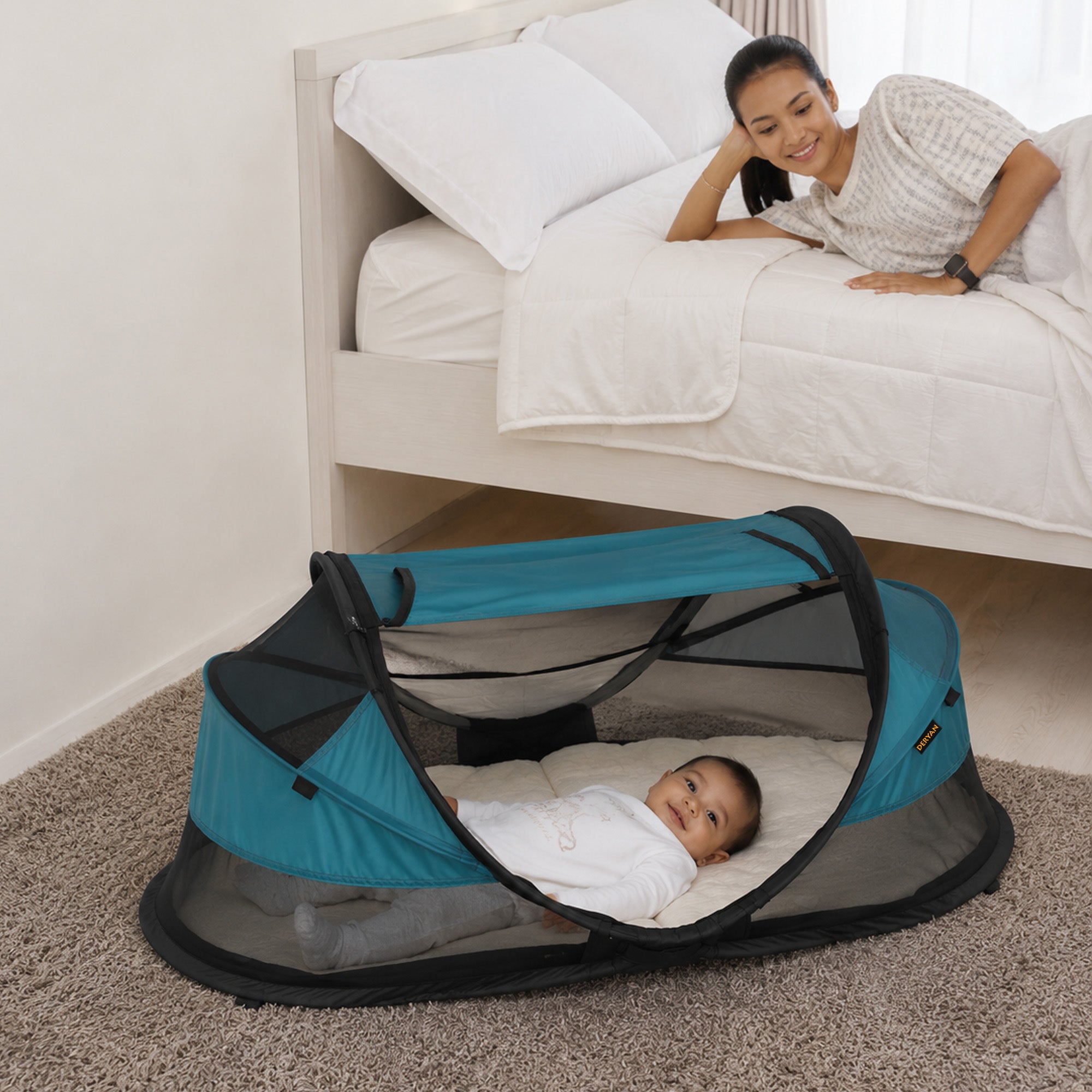 DERYAN Baby Luxe Campingbedje – Inclusief zelfopblaasbare matras - Ocean