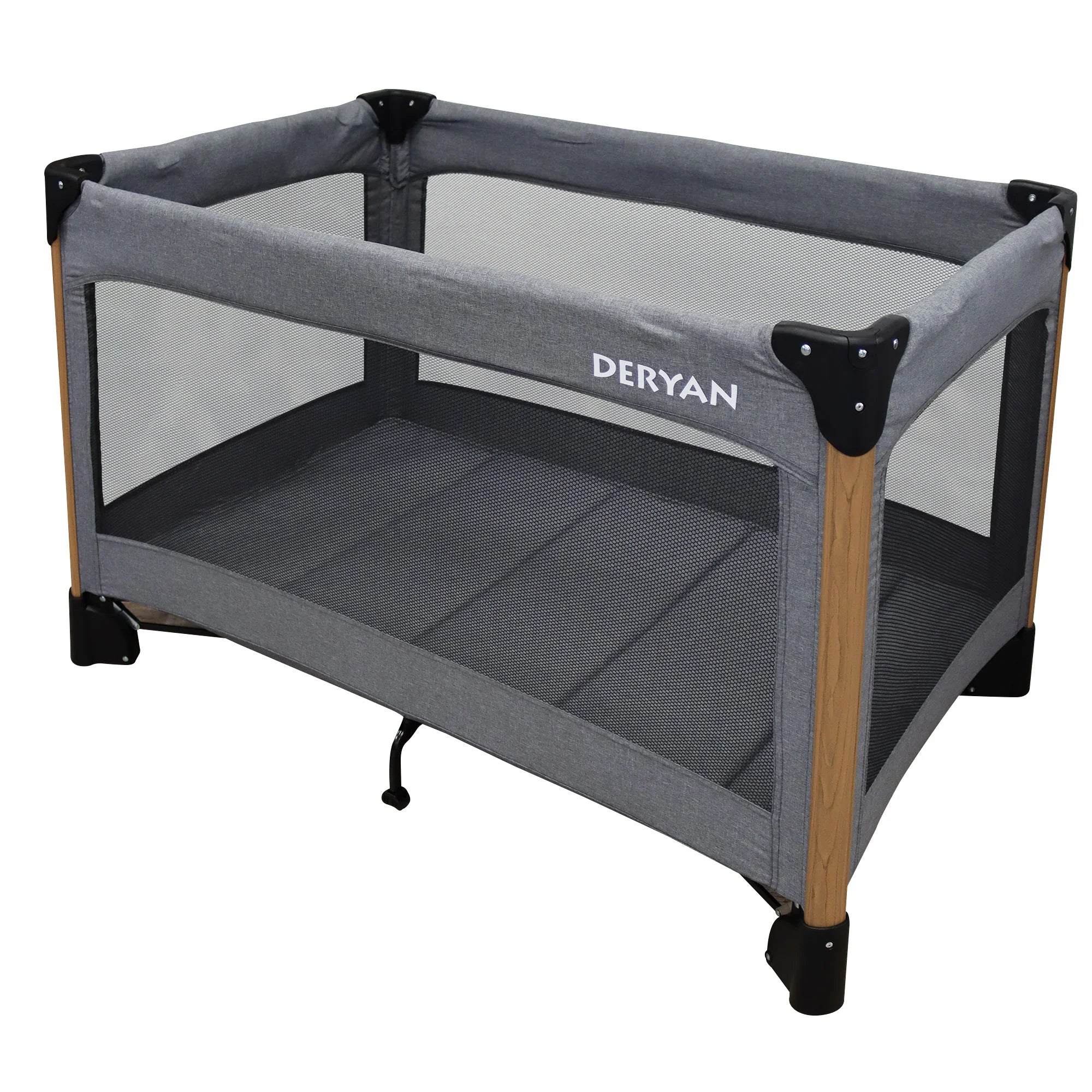 Deryan Luxus-Campingbett komplett - 120x60cm - Stoßfänger - Wickelauflage - Aufbewahrungskorb - Grau