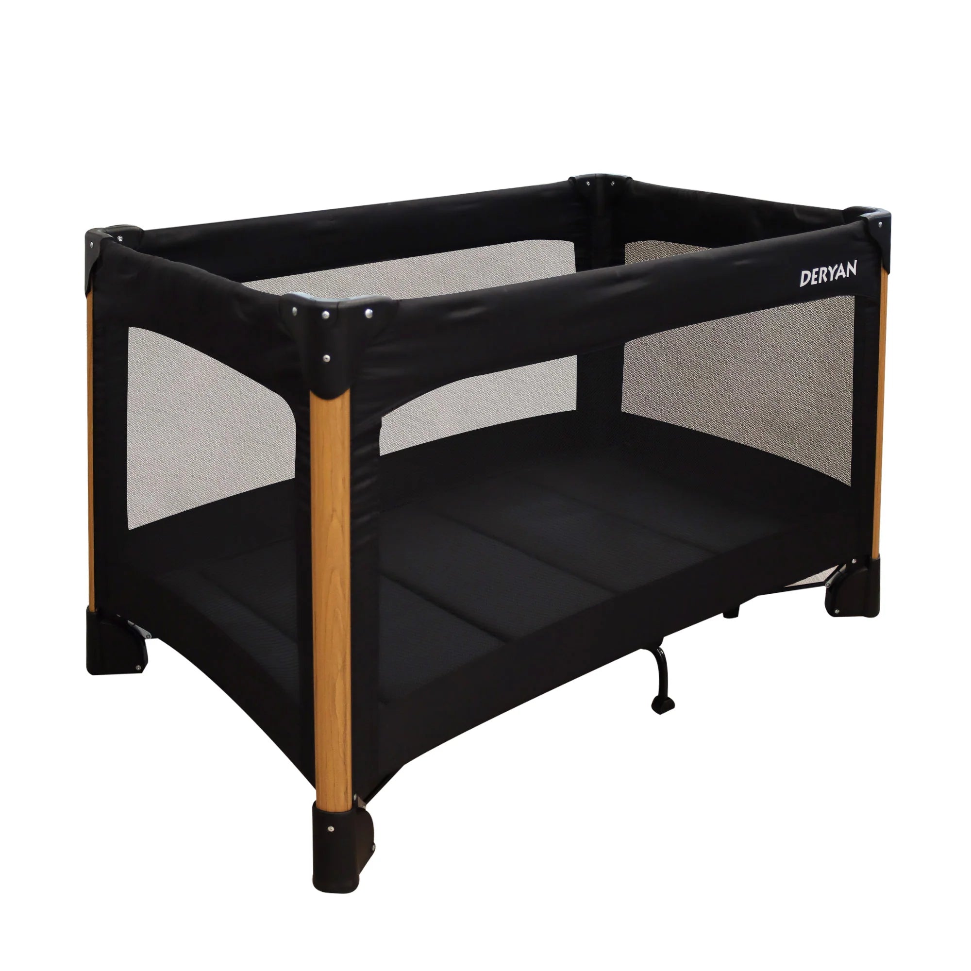 Deryan Luxe Campingbed Compleet - 120x60cm - Bodemverhoger - Verschoonblad - Opbergmand - Zwart