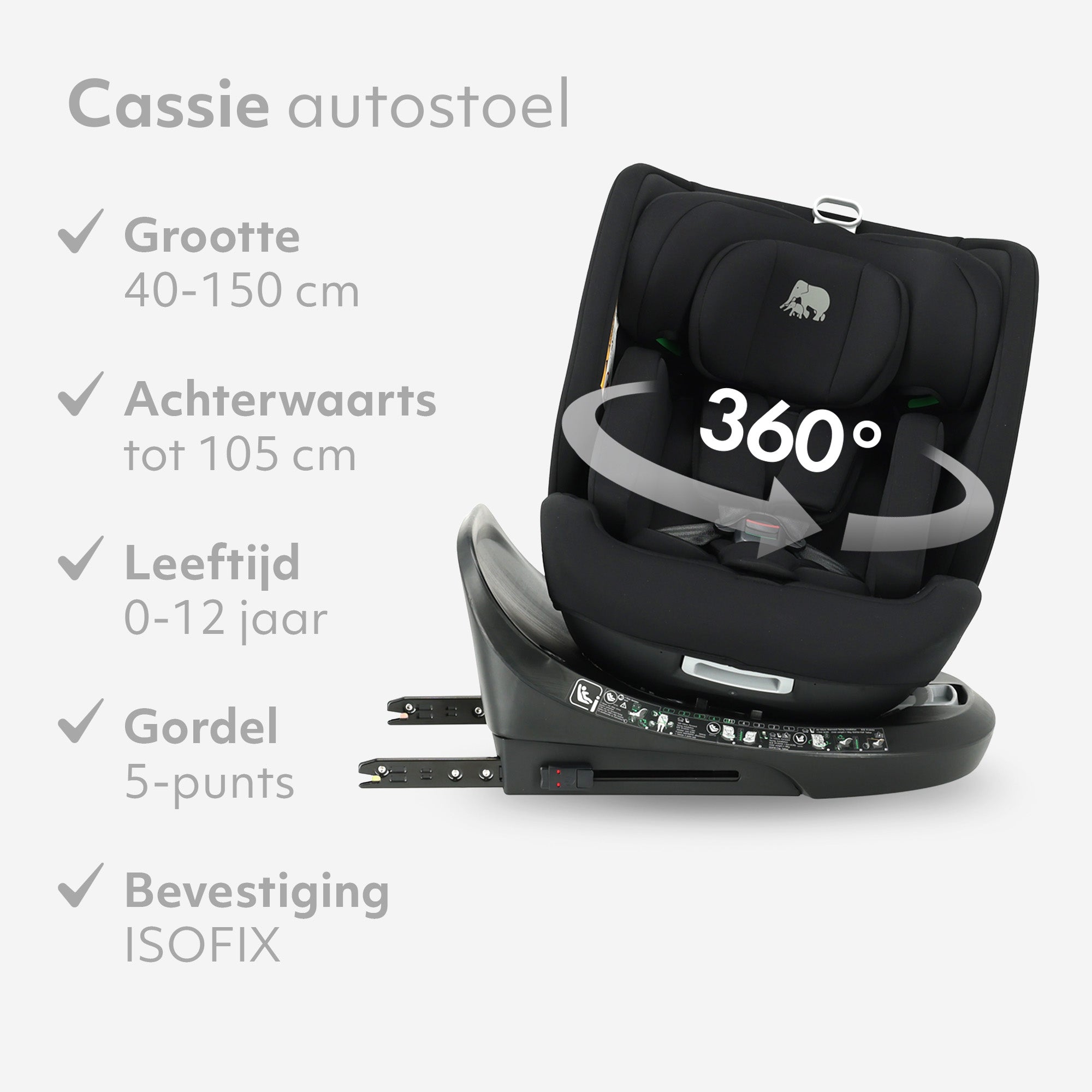 Deryan Cassie Luxe I-size Autostoel - Groep 0-1-2-3 - Isofix - Draaibaar 360°