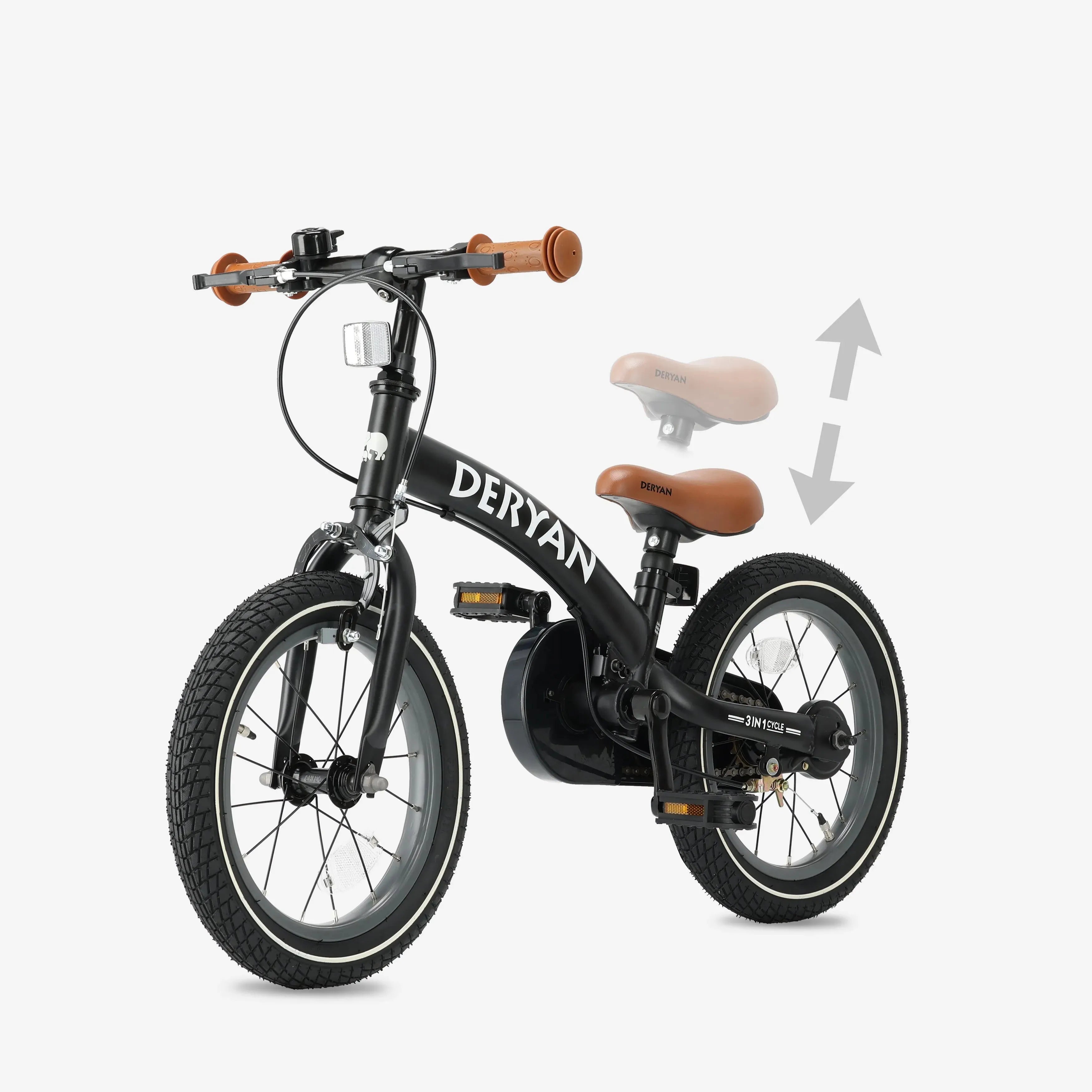 Luxe Kinderfiets 12 inch - 3 in 1 - loopfiets Zwart