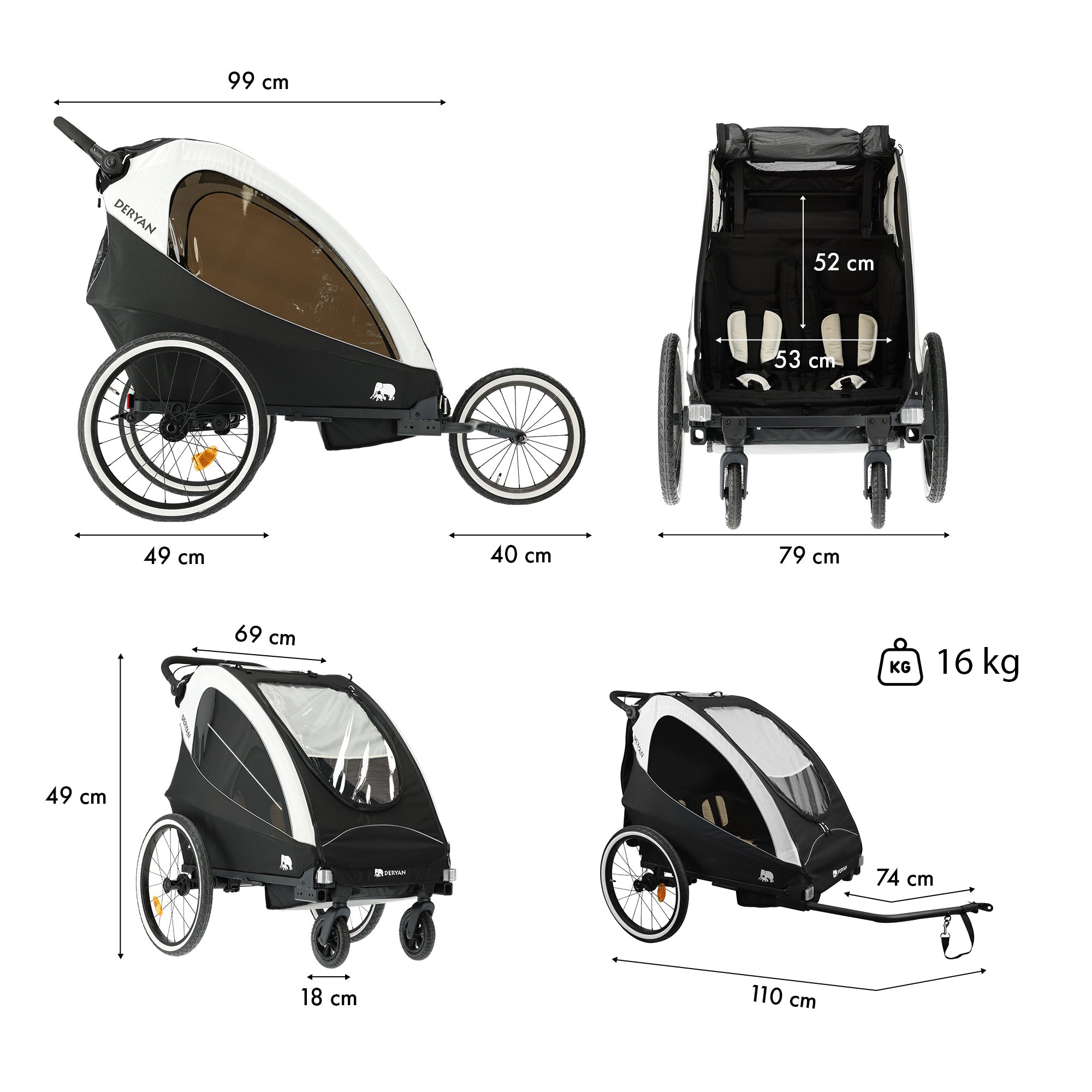 Remorque pour vélo - Poussette - Poussette de course à pied