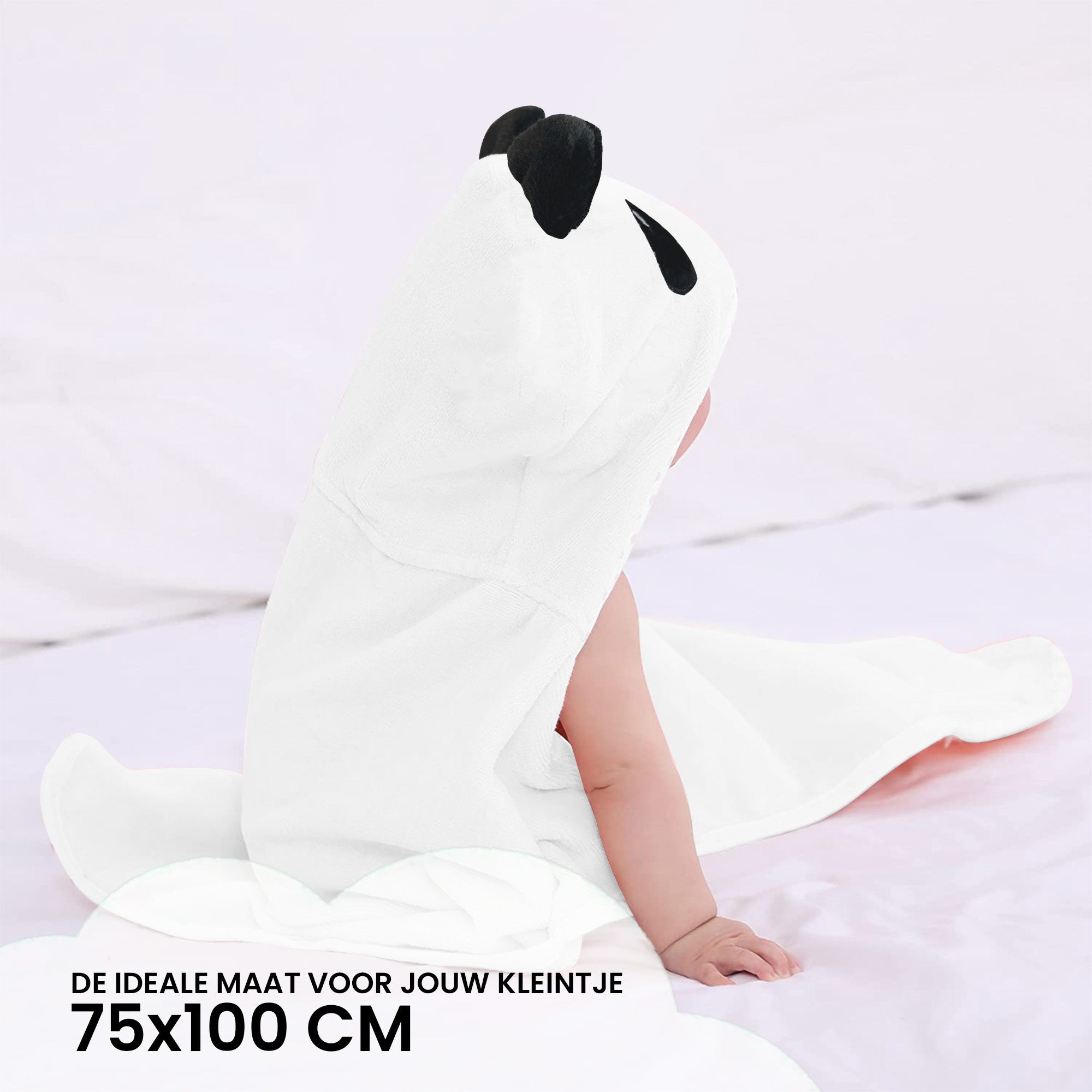 <tc>Mooiys</tc> Multifunctional Baby Fleece Blanket with Hood – Swaddle Blanket – Blanket 75x100 cm – Panda