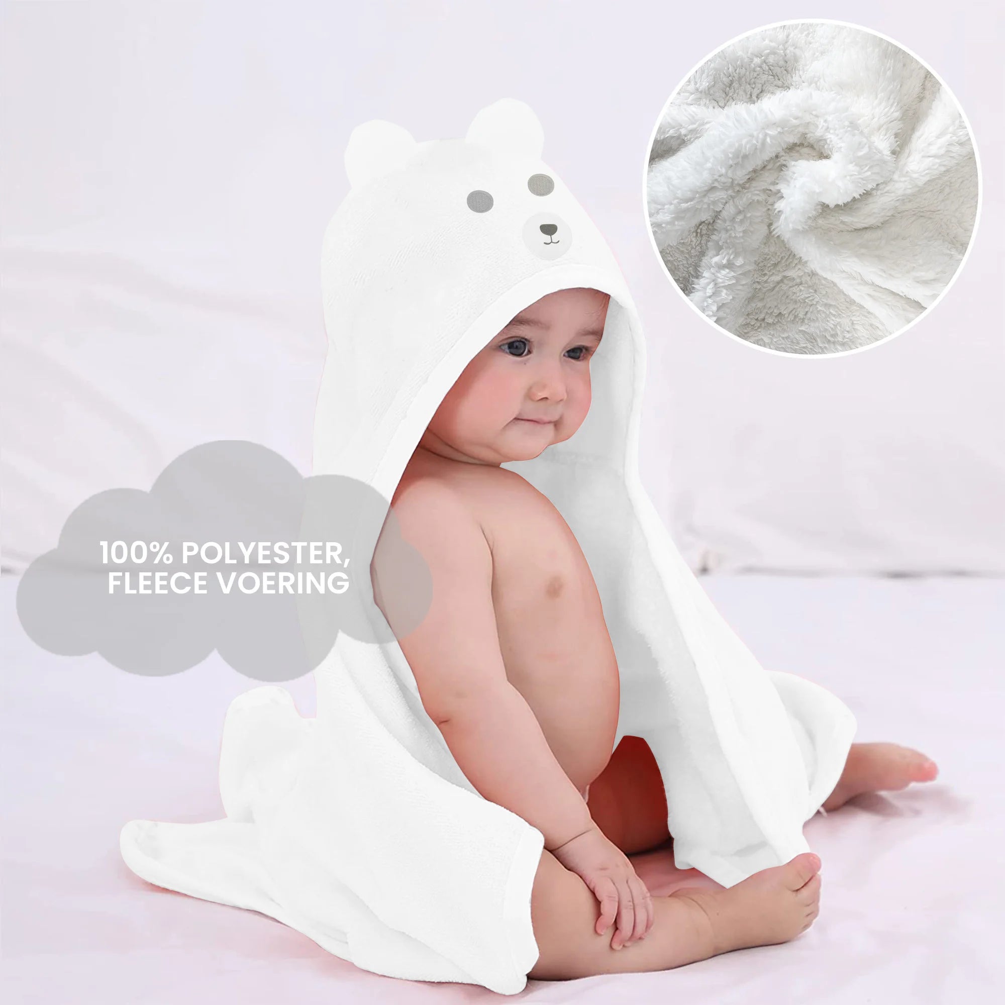 Mooiys Multifunctionele Baby Fleece deken met capuchon – Wikkeldeken – Deken 75x100 cm – Ijsbeer