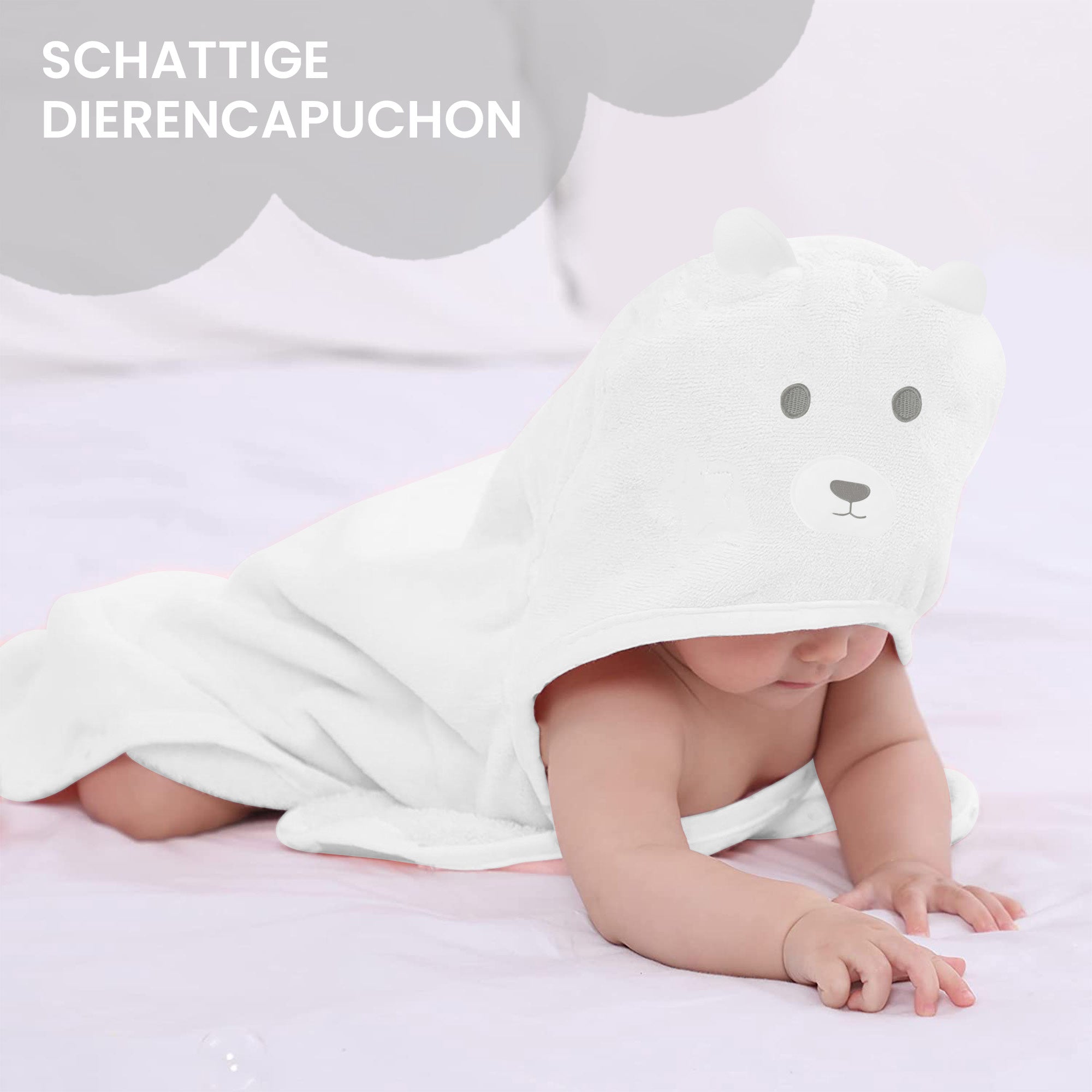 Mooiys Multifunctionele Baby Fleece deken met capuchon – Wikkeldeken – Deken 75x100 cm – Ijsbeer