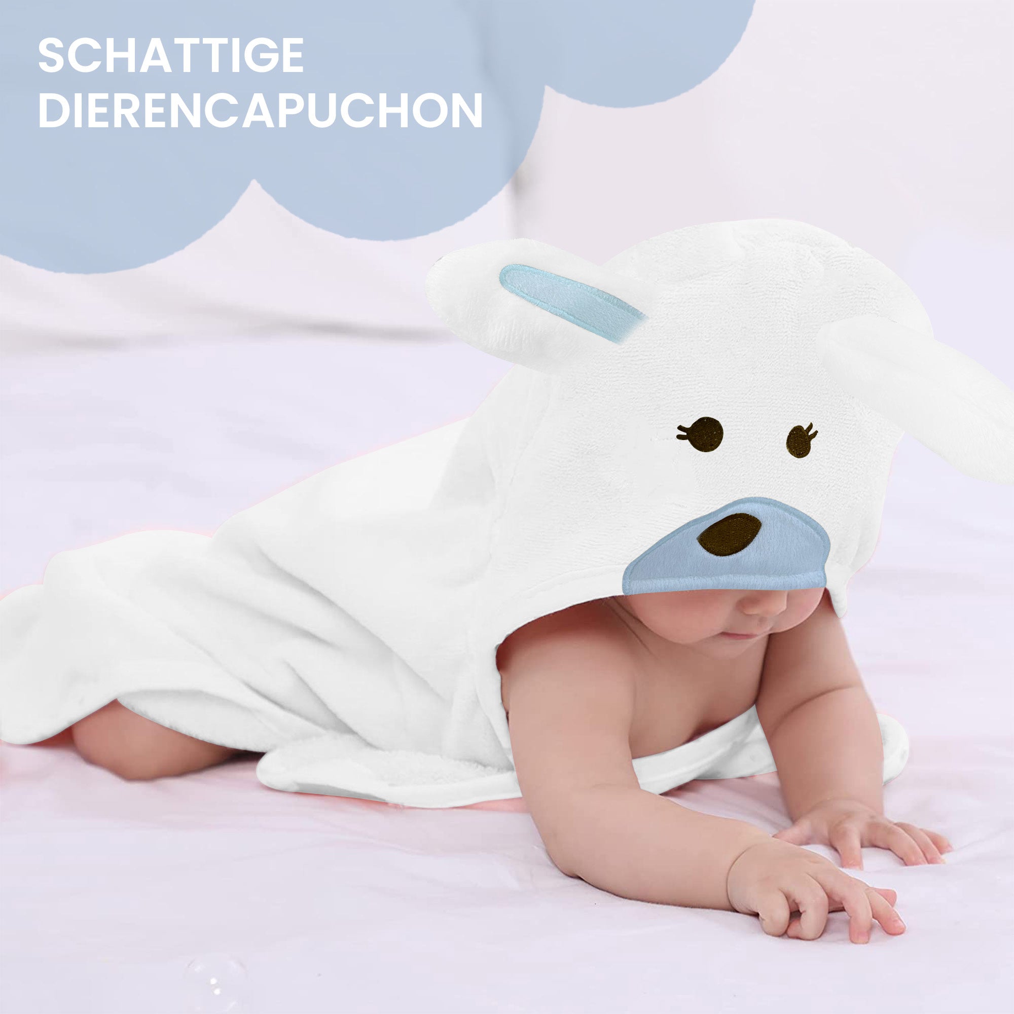 Mooiys Couverture polaire multifonctionnelle pour bébé avec capuche - Couverture enveloppante - Couverture 75x100 cm - Lapin - Bleu