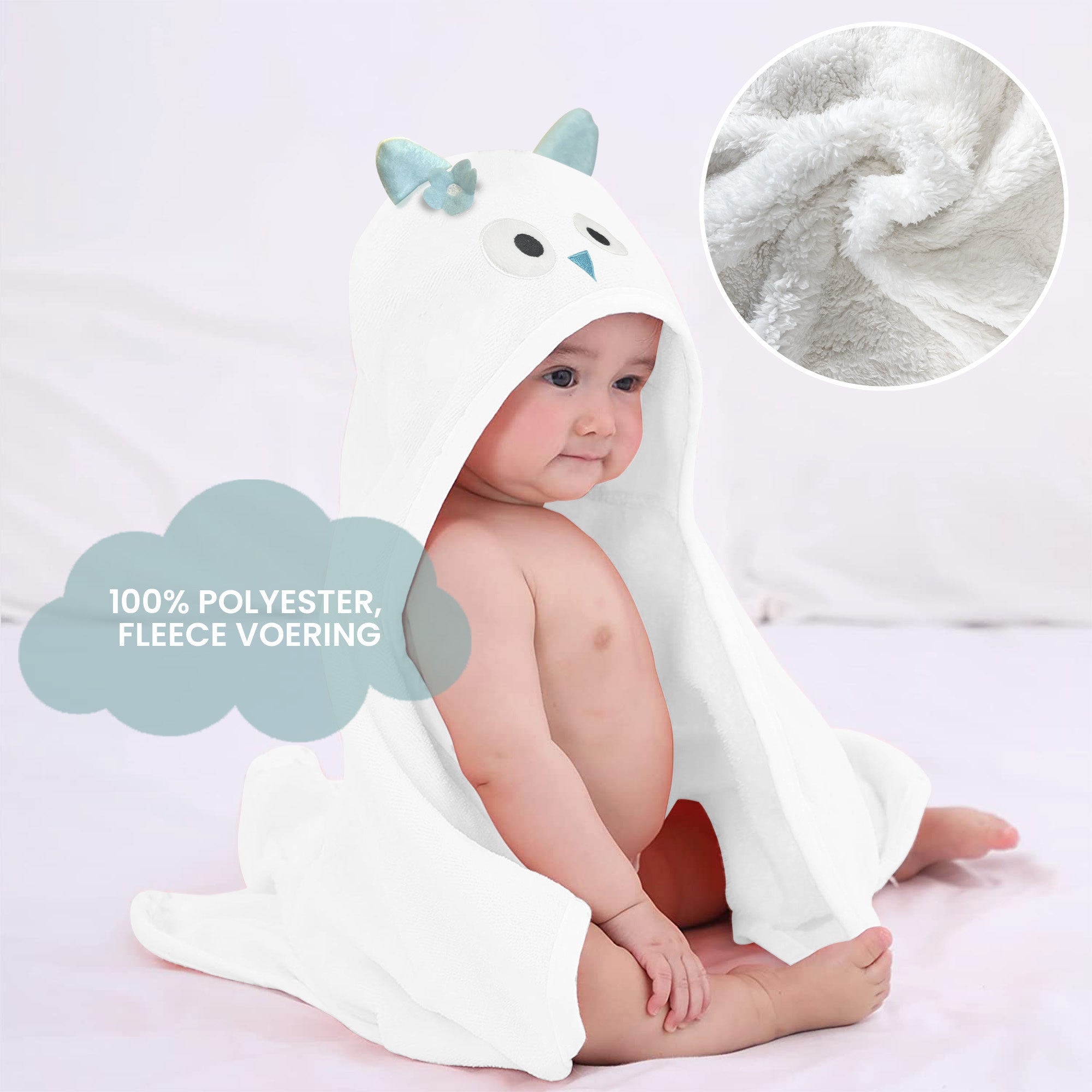 Mooiys Multifunctionele Baby Fleece deken met capuchon – Wikkeldeken – Deken 75x100 cm – Uil