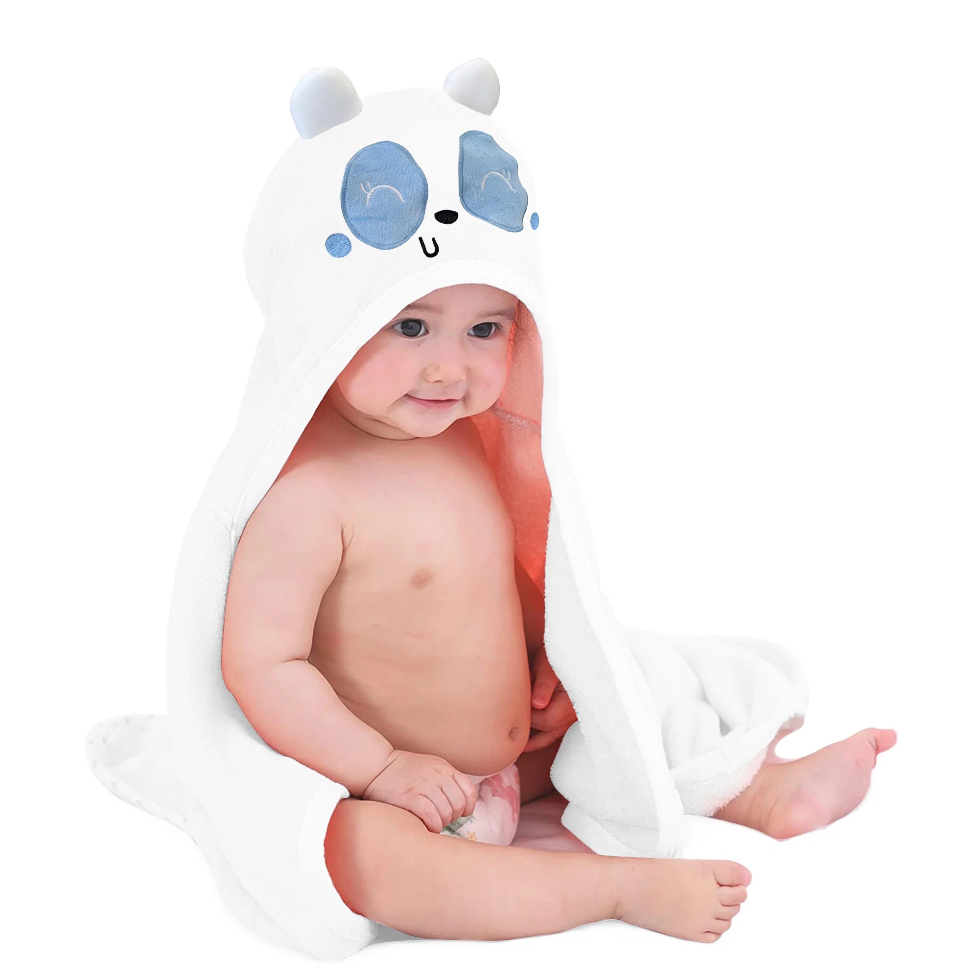 Mooiys Multifunctionele Baby Fleece deken met capuchon – Wikkeldeken – Deken 75x100 cm – Panda - Blauw