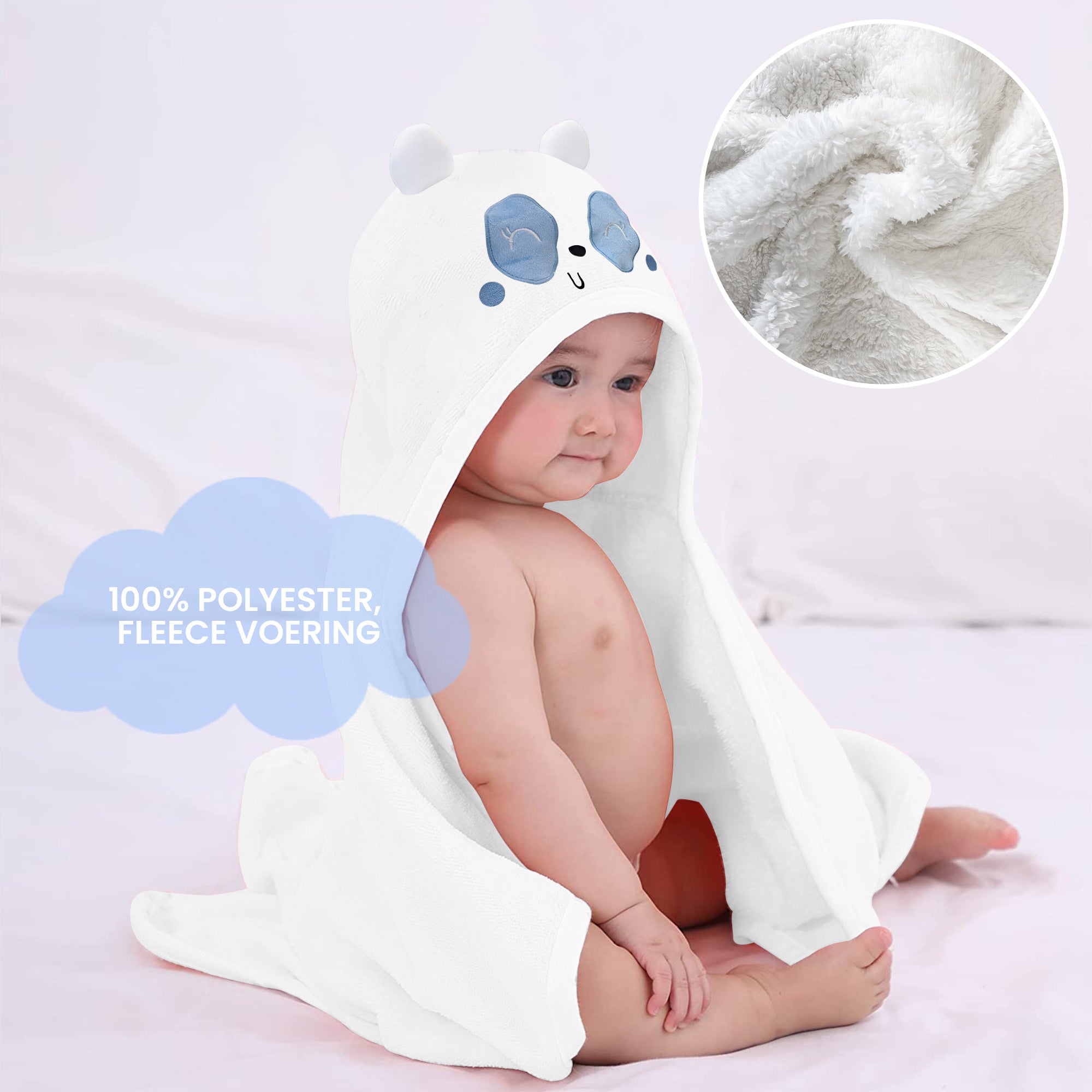 Mooiys Multifunctionele Baby Fleece deken met capuchon – Wikkeldeken – Deken 75x100 cm – Panda - Blauw