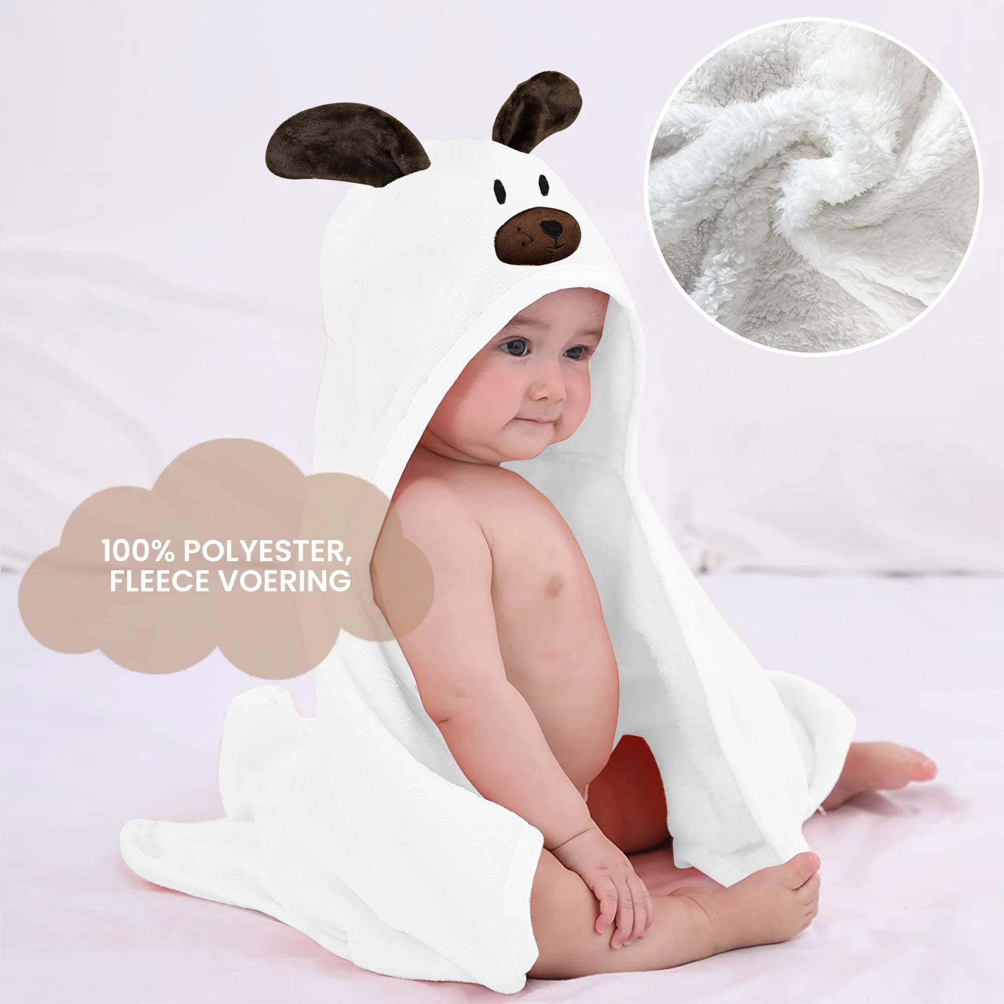 Mooiys Multifunctionele Baby Fleece deken met capuchon – Wikkeldeken – Deken 75x100 cm – Konijn - Bruin