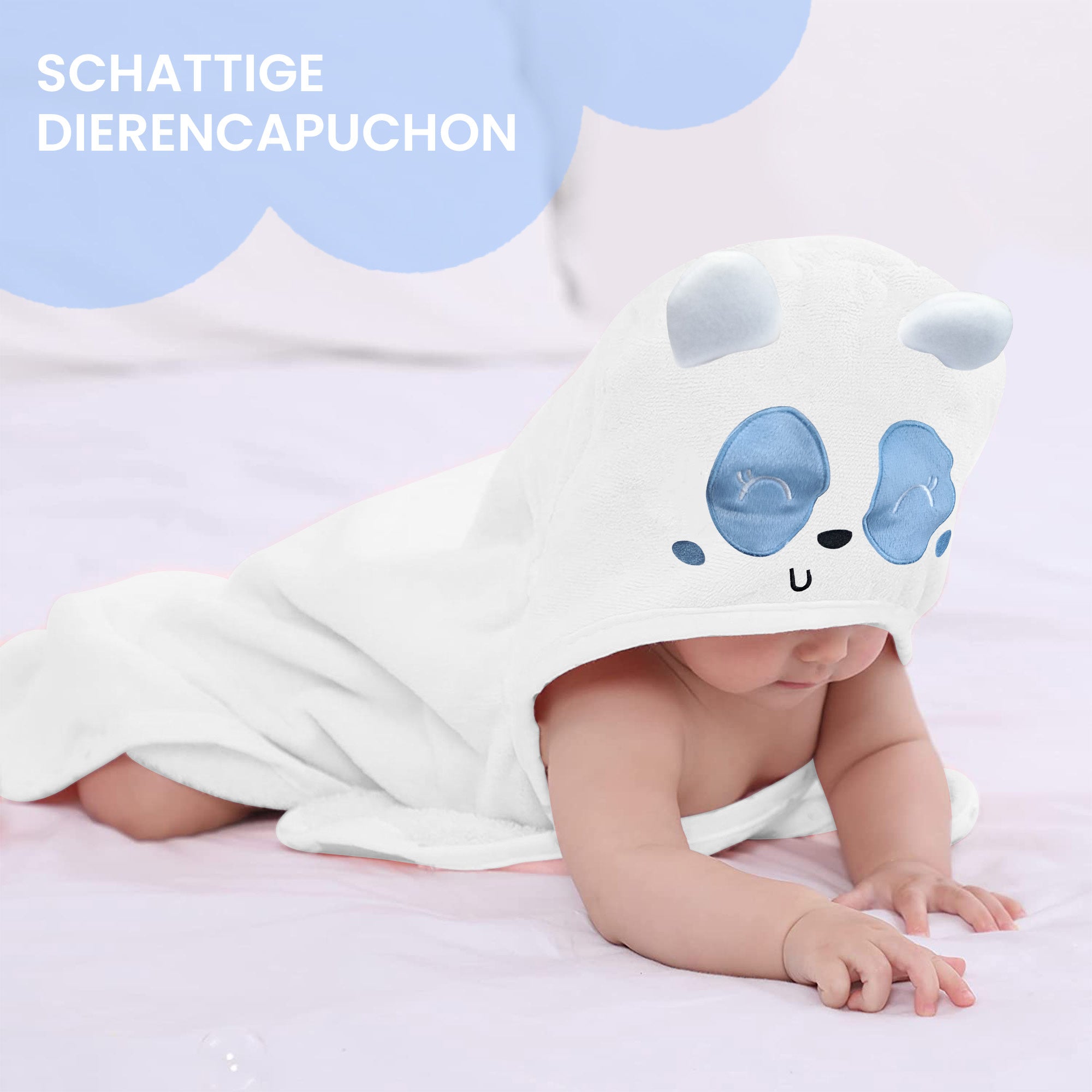 Mooiys Multifunctionele Baby Fleece deken met capuchon – Wikkeldeken – Deken 75x100 cm – Panda - Blauw