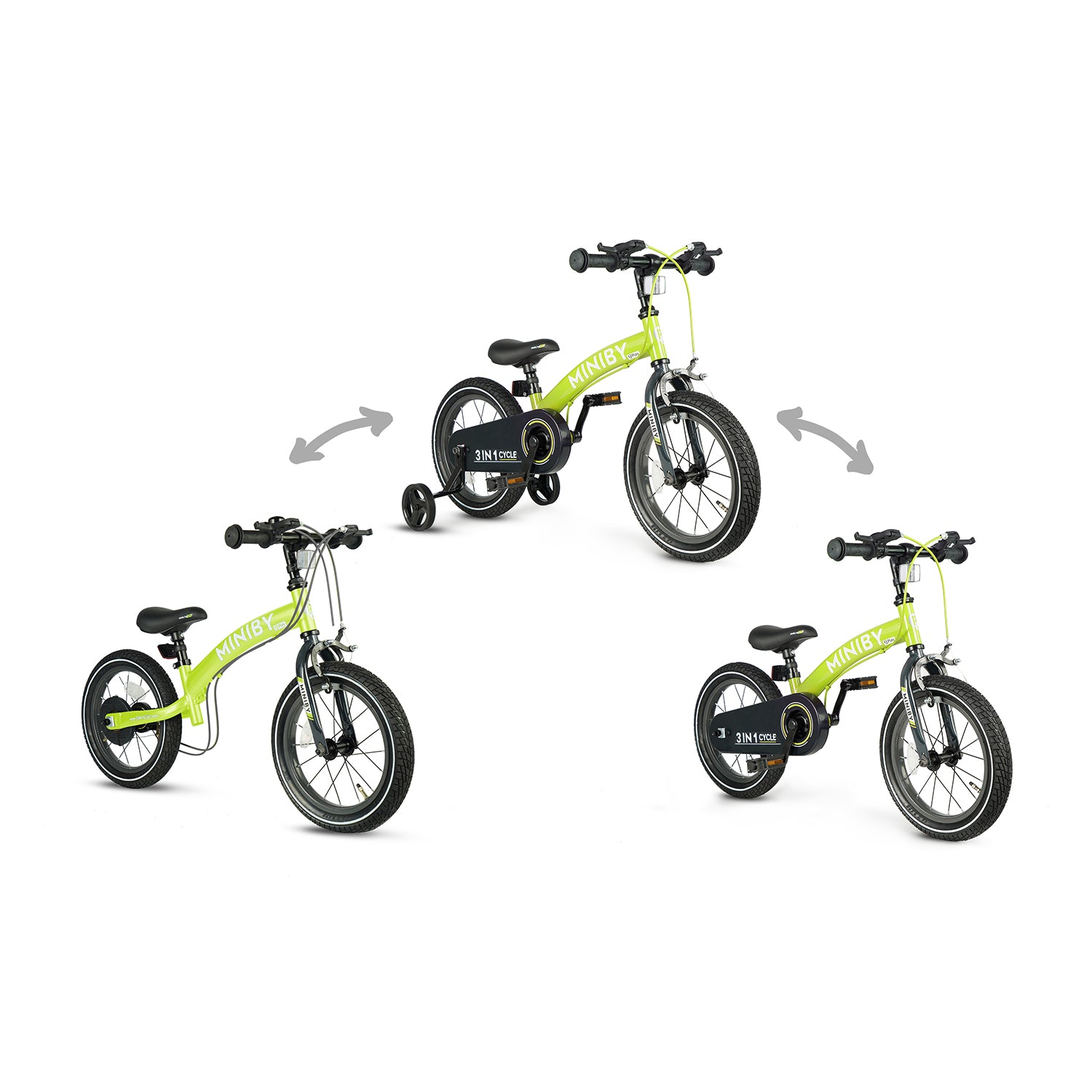 Qplay Miniby Kinderfiets 14 inch - 3 in 1 - loopfiets - Groen