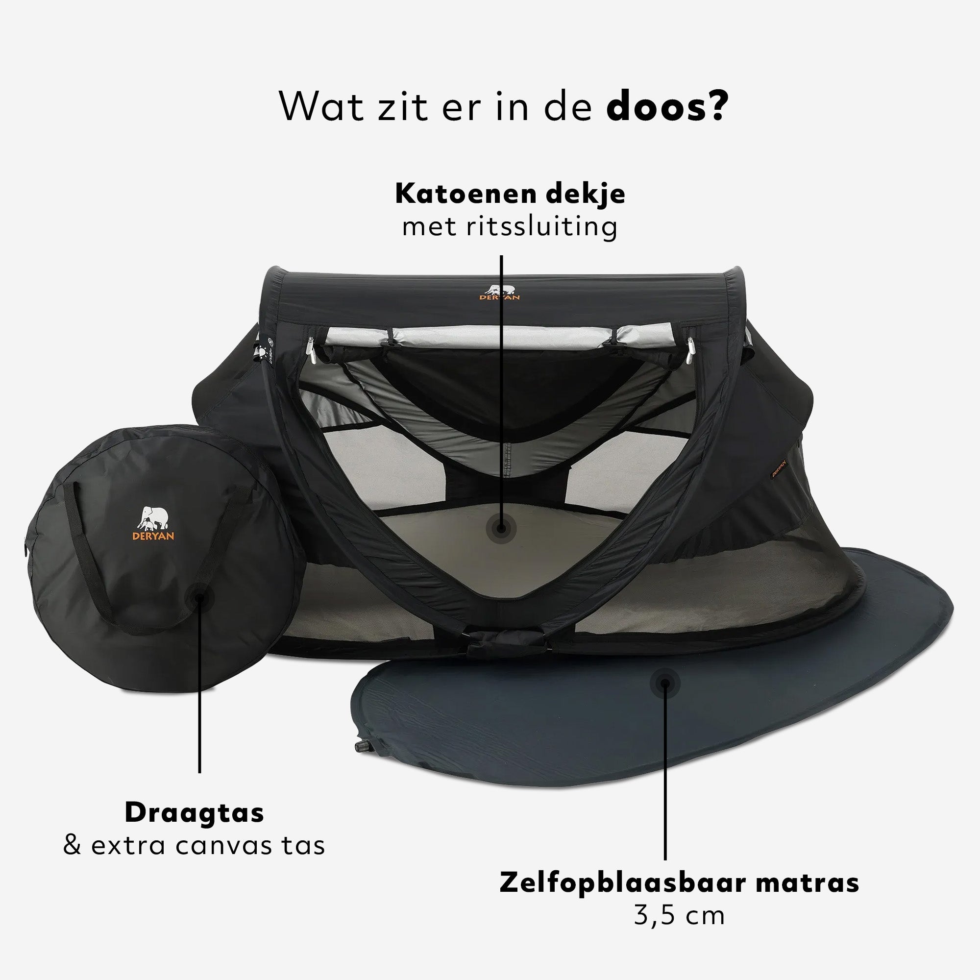 Deryan Peuter Luxe Campingbedje – Inclusief zelfopblaasbare matras - Black